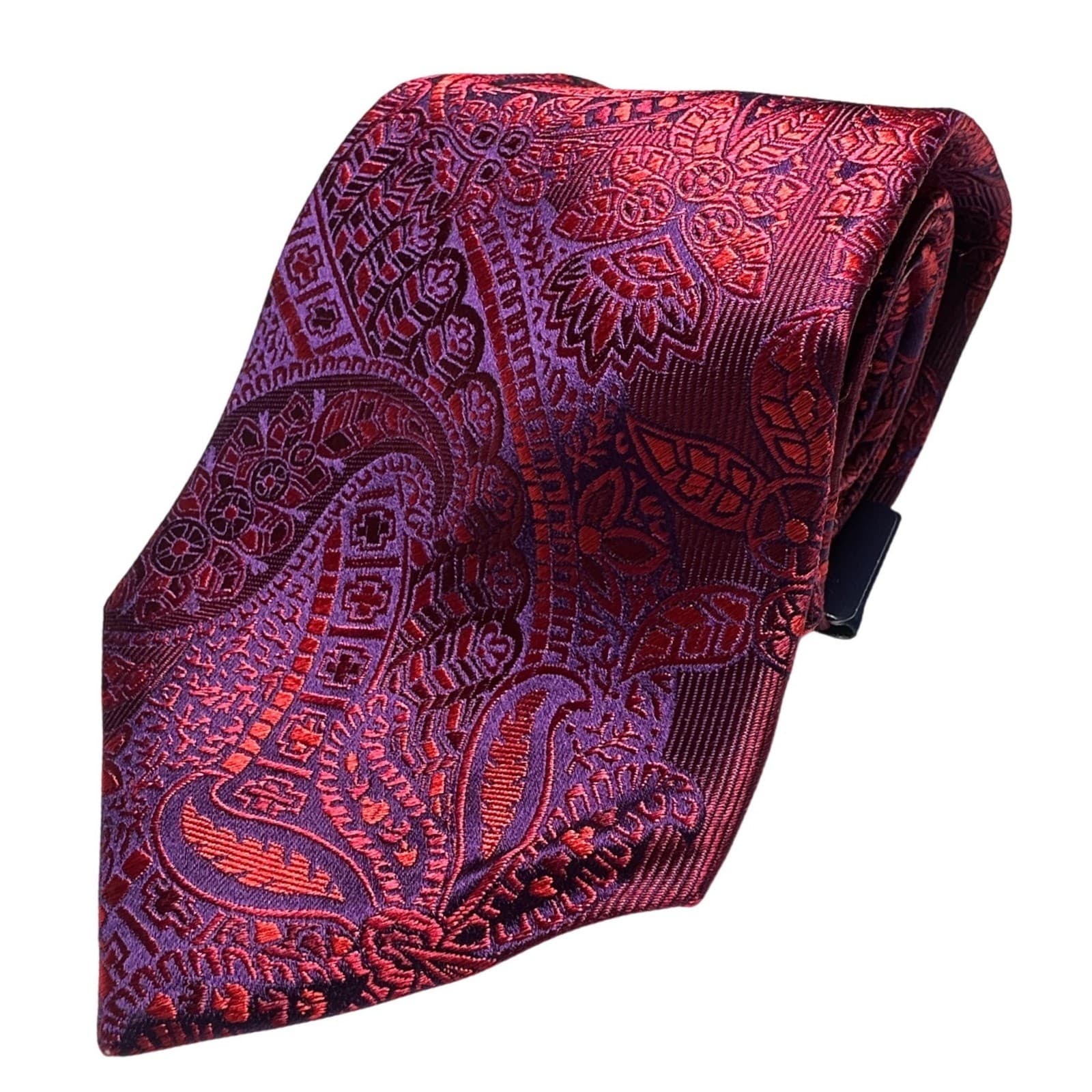 Sean John Tailoring Mens Burgundy Purple Paisley 100% Silk Hand Made Necktie - Thumbnail 5
