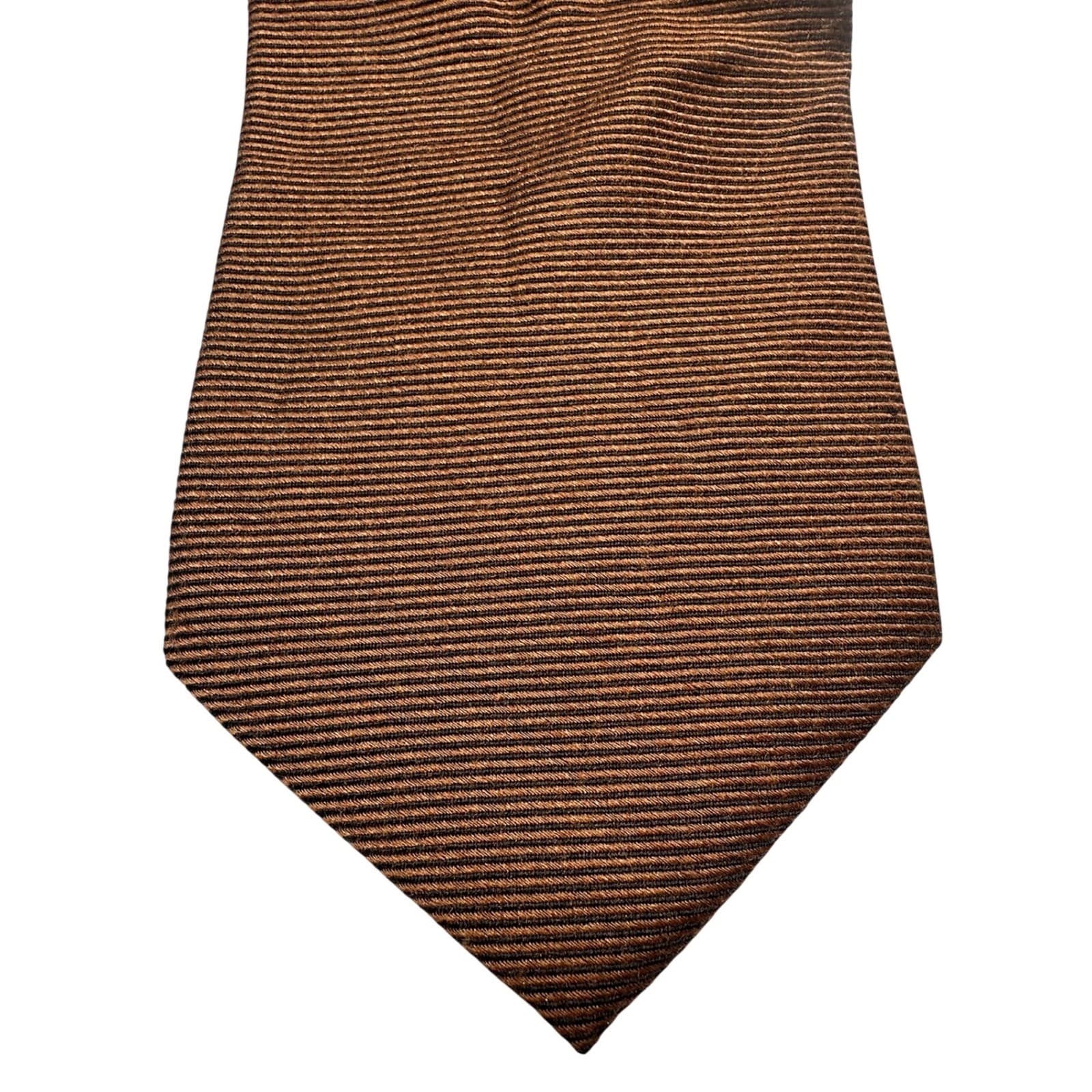 Lands End Mens Silk Wool Blend Ribbed Necktie Brown Bronze Long Hand Sewn USA - Thumbnail 2