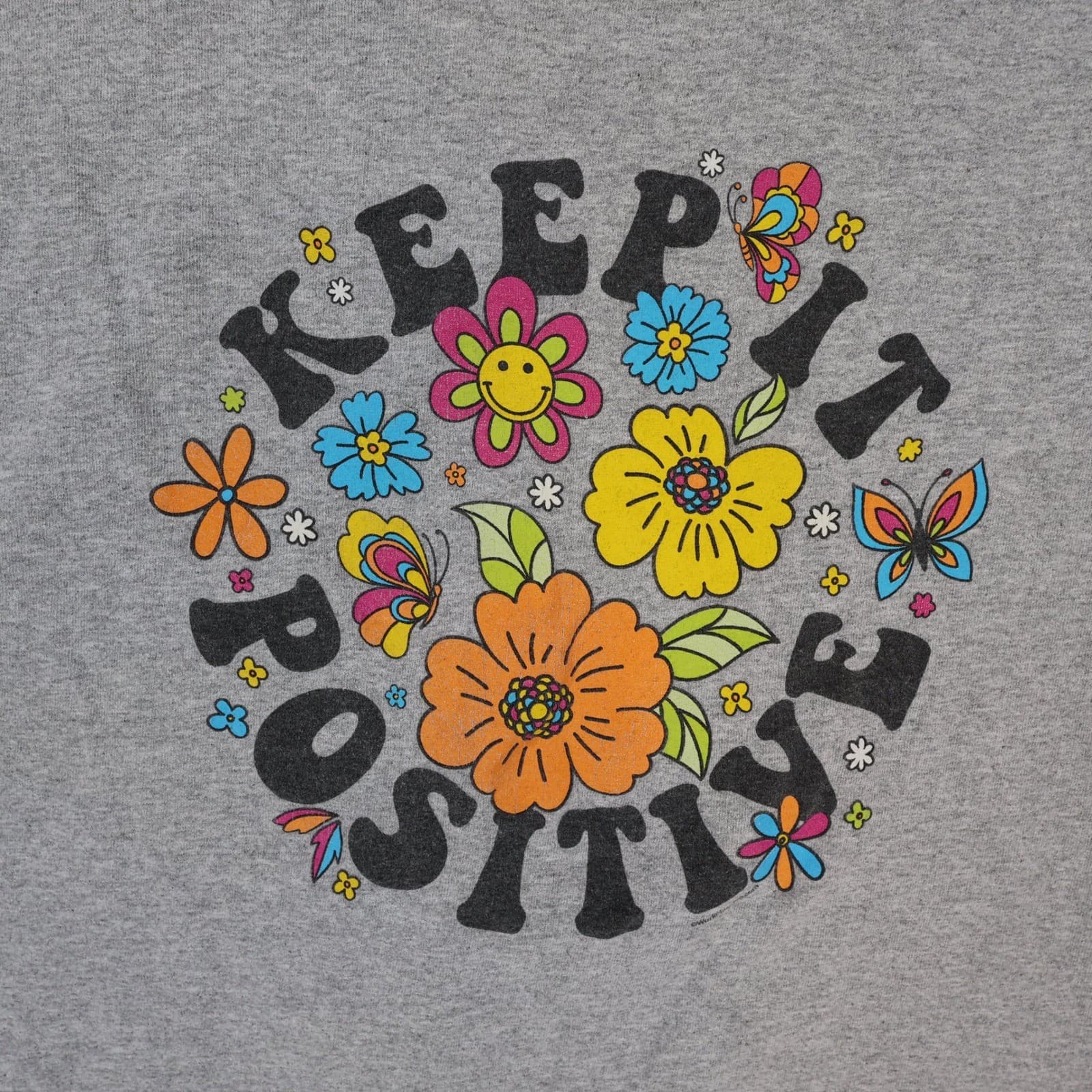 Gildan T-Shirt Mens XL Gray Cotton Blend Keep It Positive Floral Graphic Tee - Thumbnail 3
