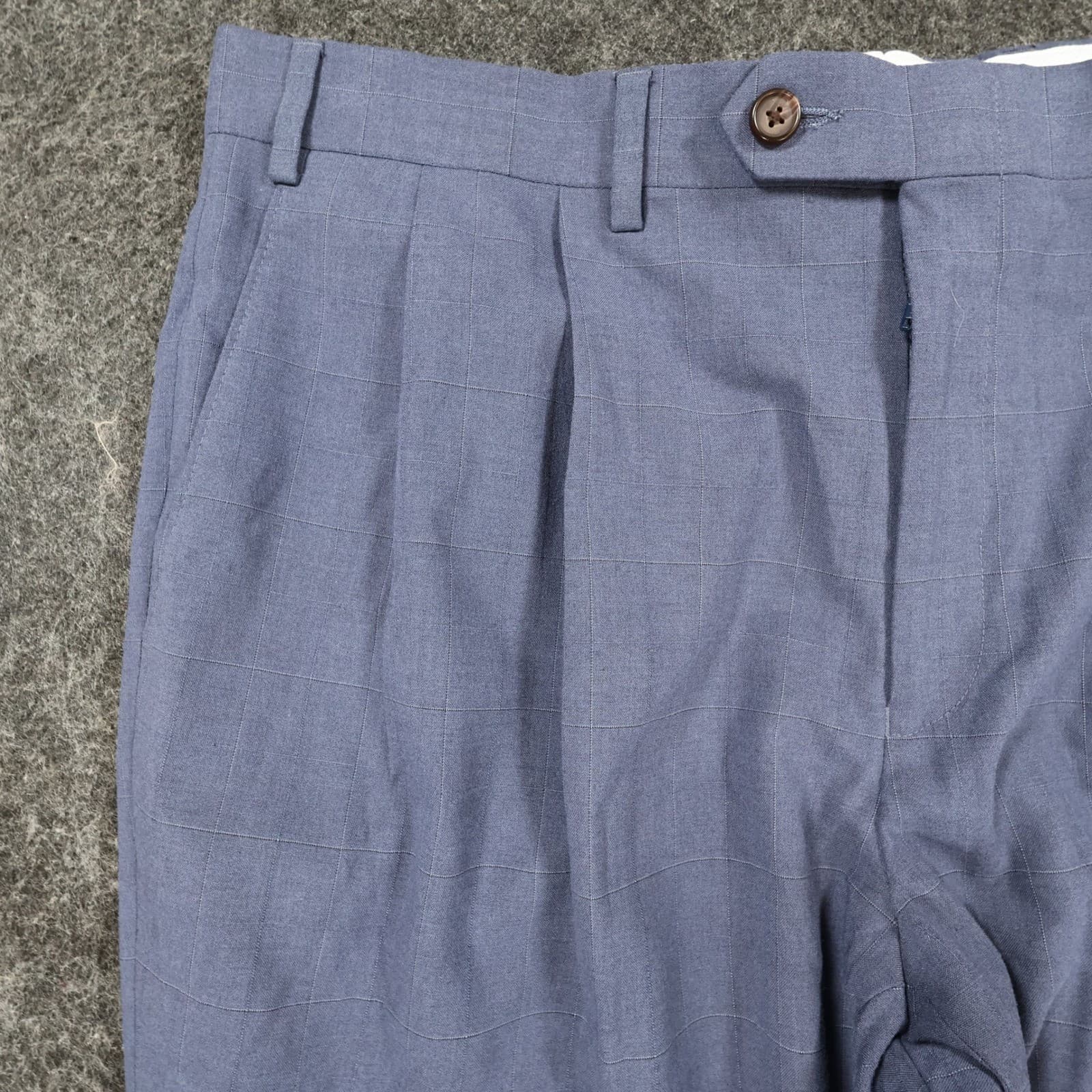 Ralph Lauren Dress Pants Mens 36W x 30L Blue Poly Rayon Pleated Windowpane Check - Thumbnail 8