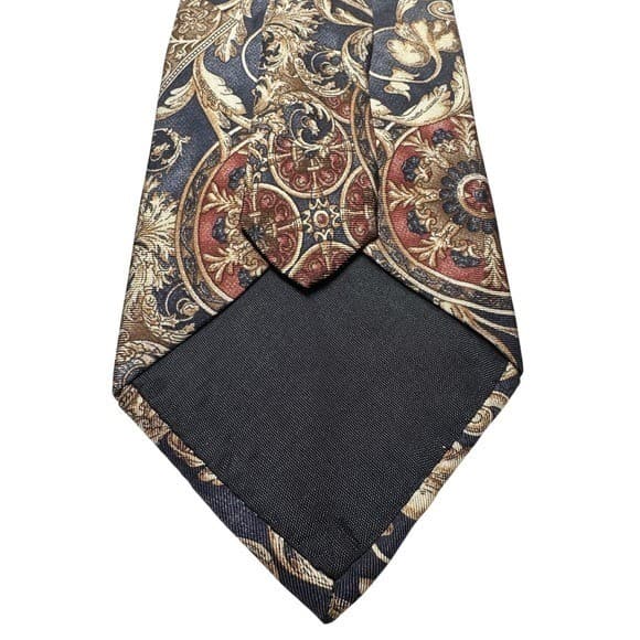 417 by Van Heusen Mens Silk Tie Navy Gold Burgundy Baroque Medallion Paisley - Thumbnail 3