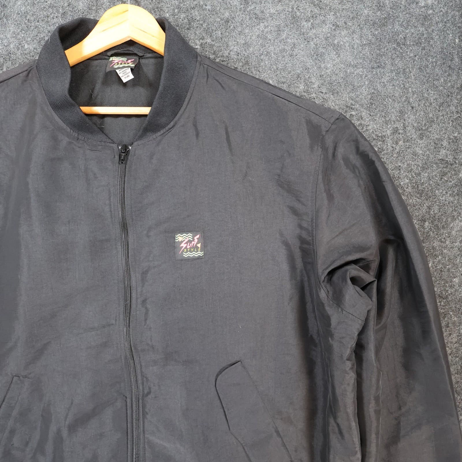 Surf Style Bomber Jacket Mens XXL Black Polyester Blend Regular Windbreaker Zip - Thumbnail 10