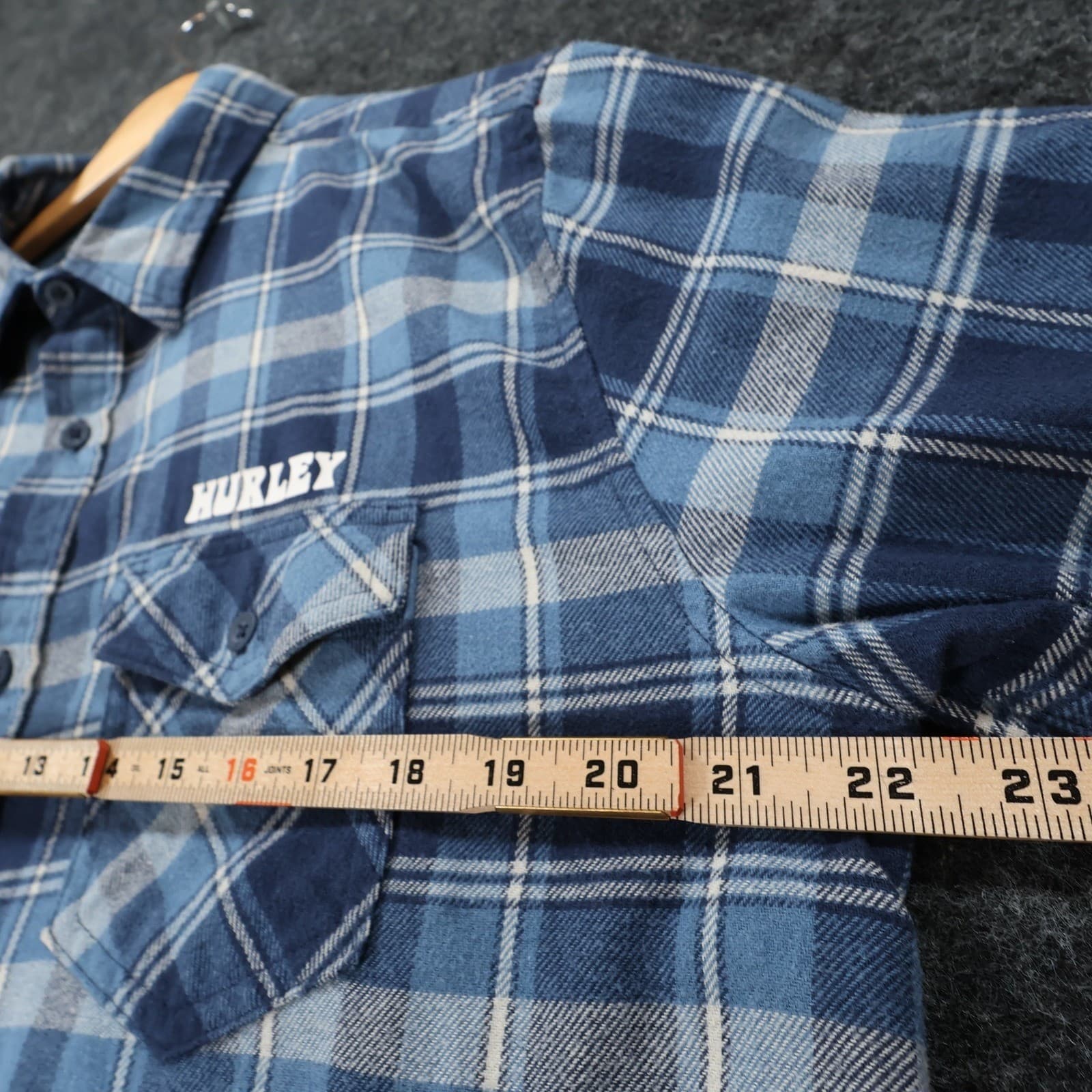 Hurley Flannel Shirt Mens Medium Blue Plaid Cotton Blend Regular Fit Button Up - Thumbnail 3