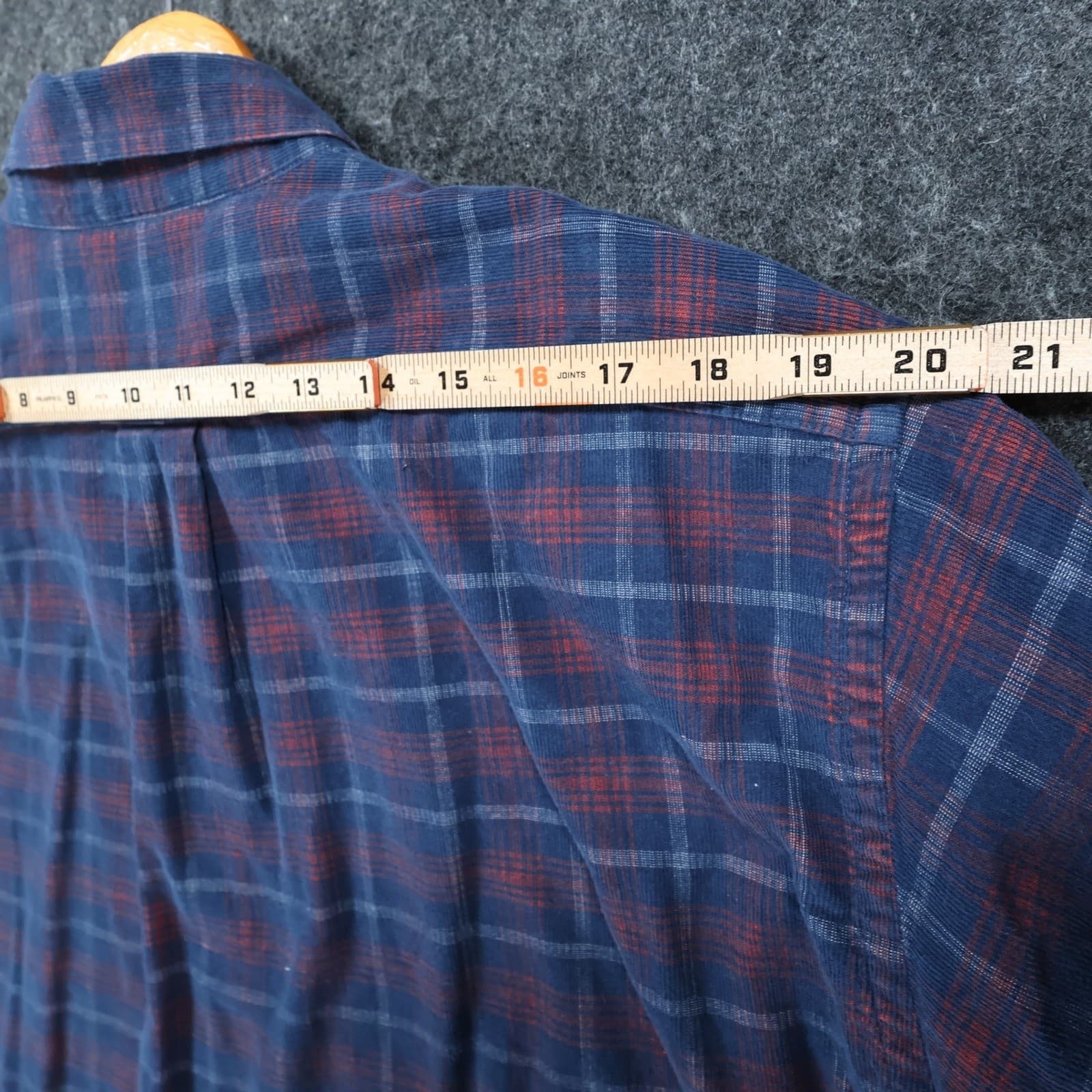 Roundtree & Yorke Button Down Mens L Blue Cotton Corduroy Plaid Casual Shirt - Thumbnail 6