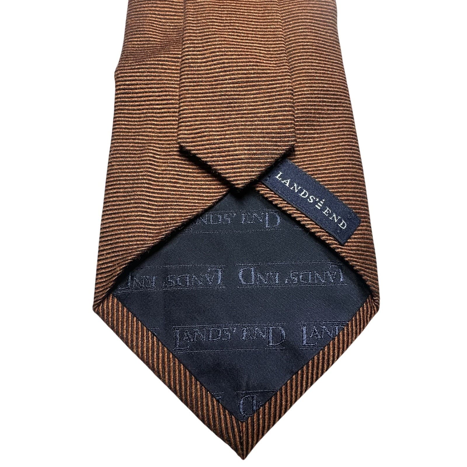 Lands End Mens Silk Wool Blend Ribbed Necktie Brown Bronze Long Hand Sewn USA - Thumbnail 3