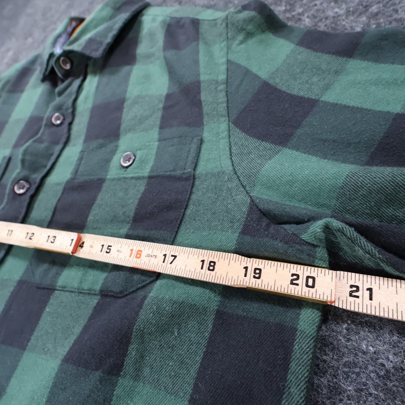 Tailor Vintage Flannel Shirt Mens Small Green Cotton Blend Buffalo Plaid Stretch - Thumbnail 3