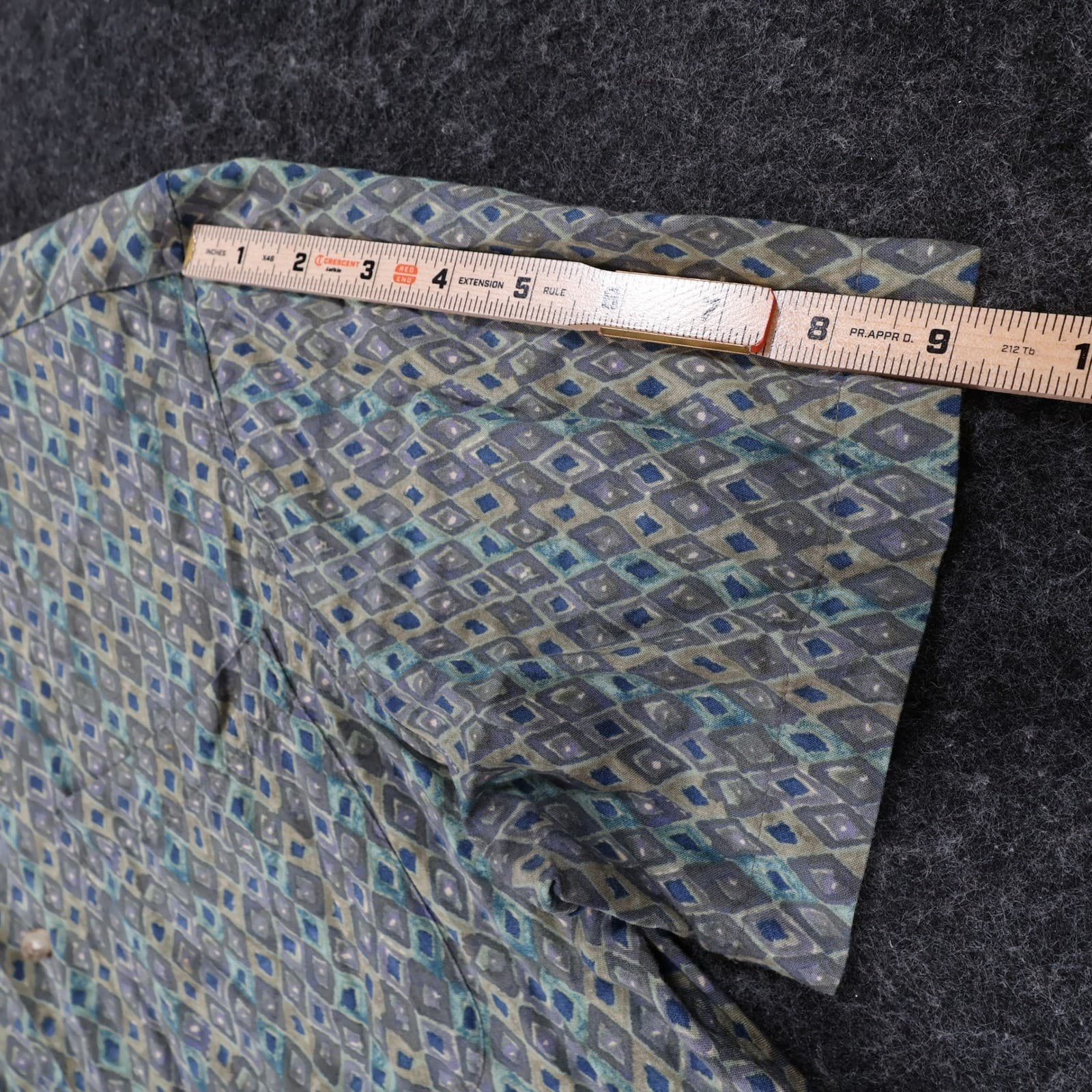 Black Brown 1826 Button Front Shirt Mens Medium Green Rayon Geometric Diamond - Thumbnail 4