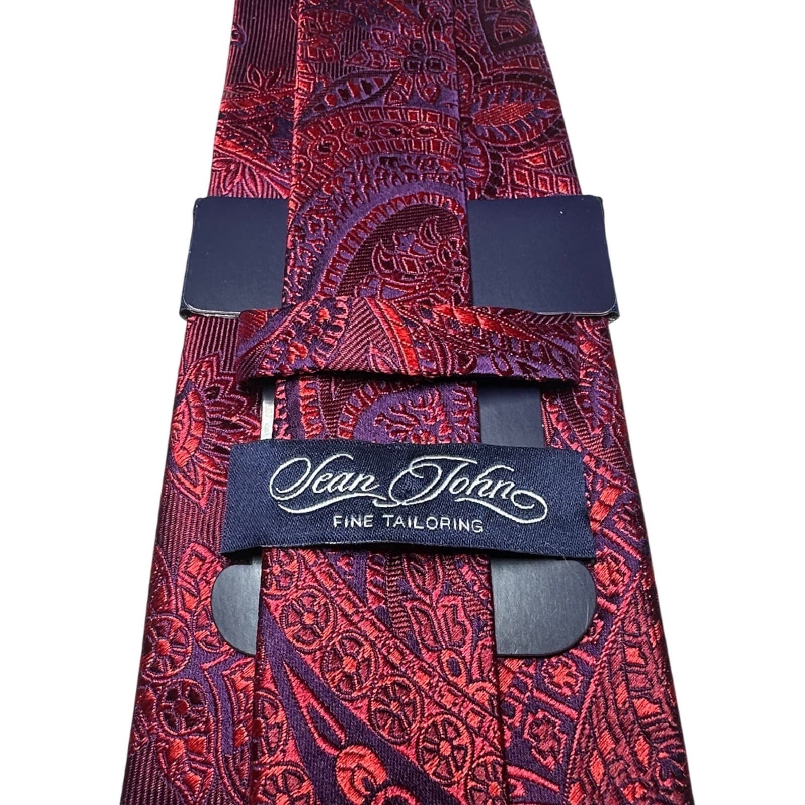 Sean John Tailoring Mens Burgundy Purple Paisley 100% Silk Hand Made Necktie - Thumbnail 7