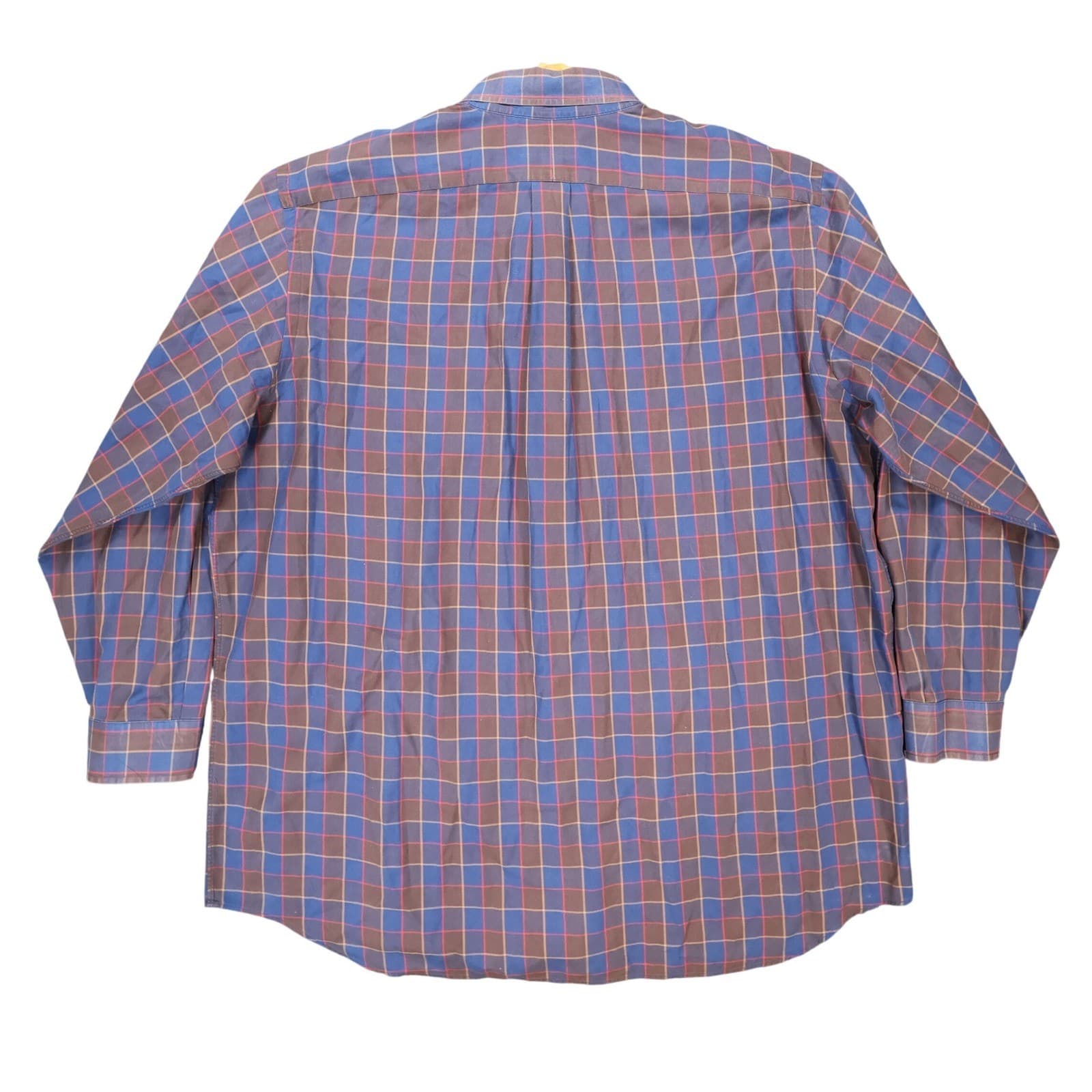 Paul Fredrick Button Down Mens 19-36 Blue Brown Cotton Plaid Dobby Shirt - Thumbnail 2