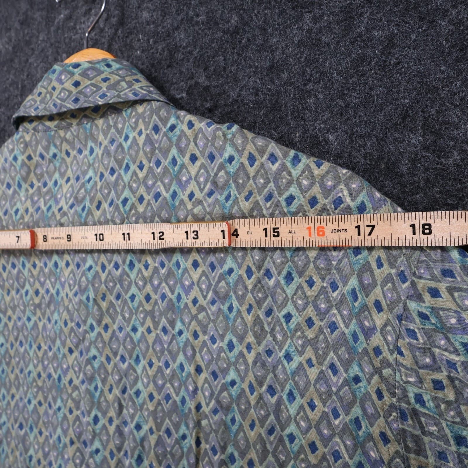 Black Brown 1826 Button Front Shirt Mens Medium Green Rayon Geometric Diamond - Thumbnail 6