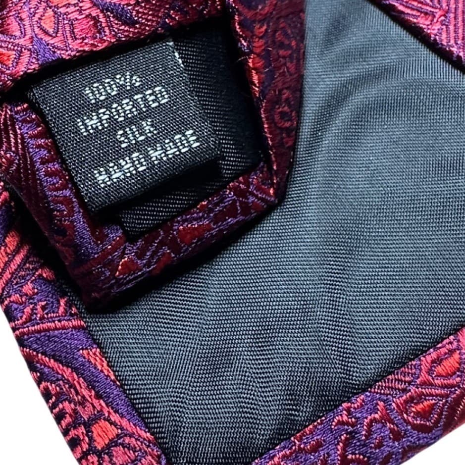 Sean John Tailoring Mens Burgundy Purple Paisley 100% Silk Hand Made Necktie - Thumbnail 6
