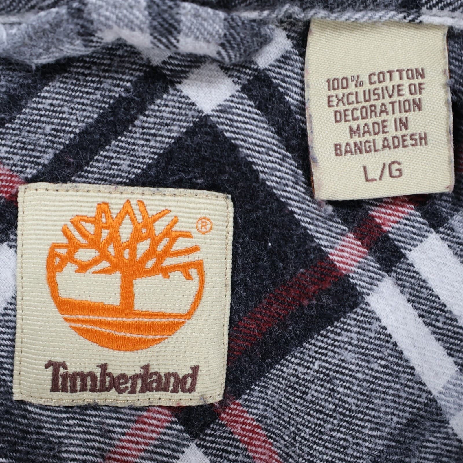 Timberland Flannel Shirt Mens L Gray 100% Cotton Regular Fit Plaid Button Up - Thumbnail 7