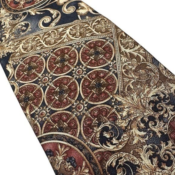 417 by Van Heusen Mens Silk Tie Navy Gold Burgundy Baroque Medallion Paisley - Thumbnail 4