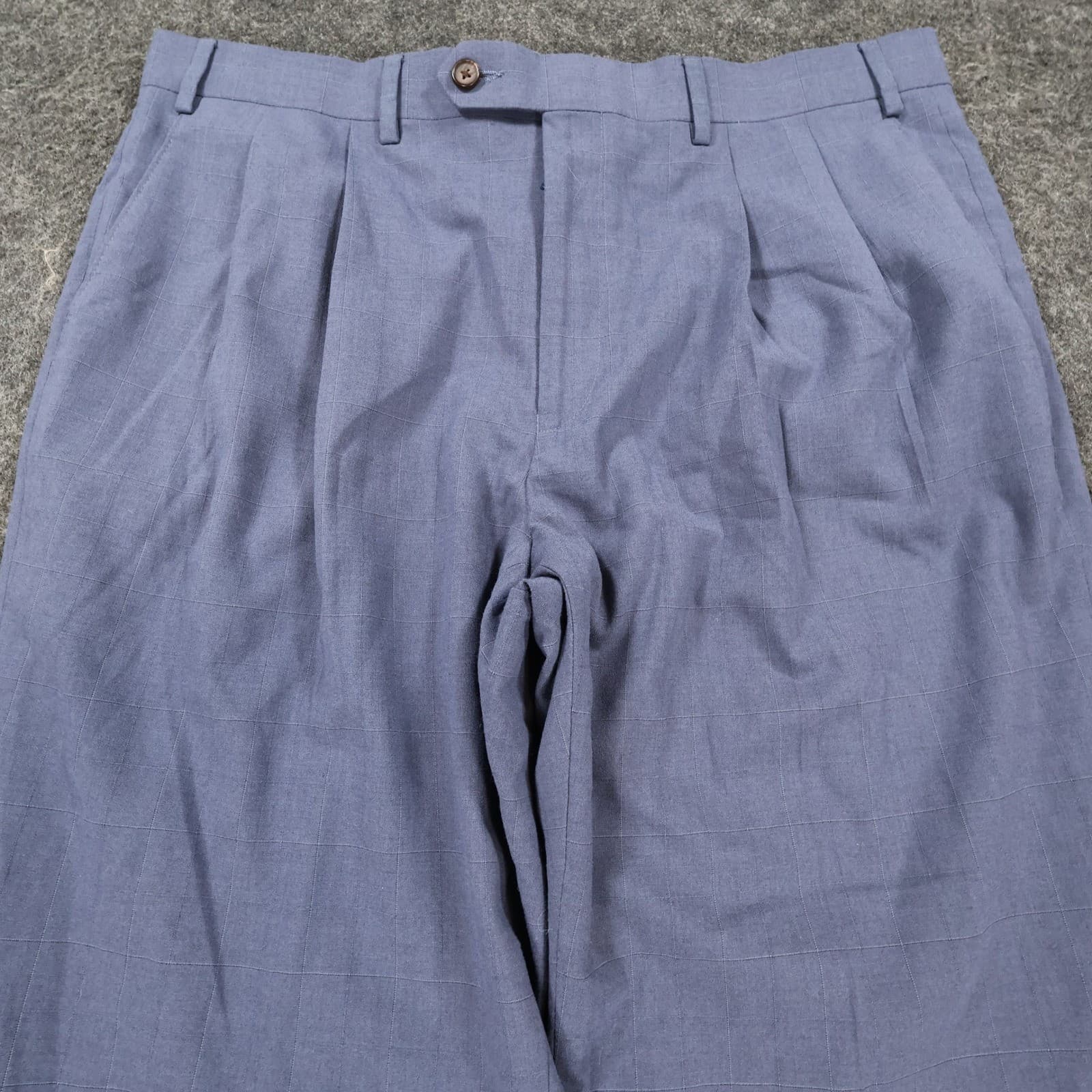 Ralph Lauren Dress Pants Mens 36W x 30L Blue Poly Rayon Pleated Windowpane Check - Thumbnail 10