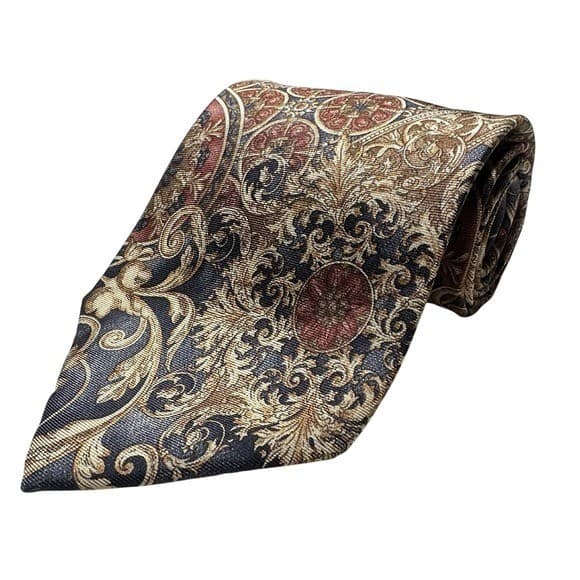 417 by Van Heusen Mens Silk Tie Navy Gold Burgundy Baroque Medallion Paisley - Thumbnail 5