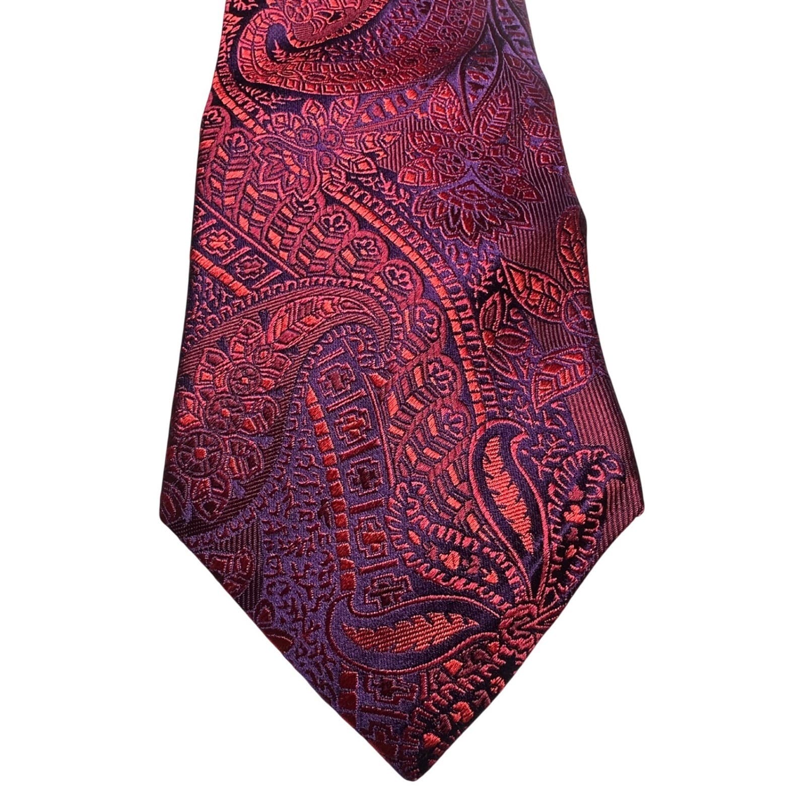 Sean John Tailoring Mens Burgundy Purple Paisley 100% Silk Hand Made Necktie - Thumbnail 2