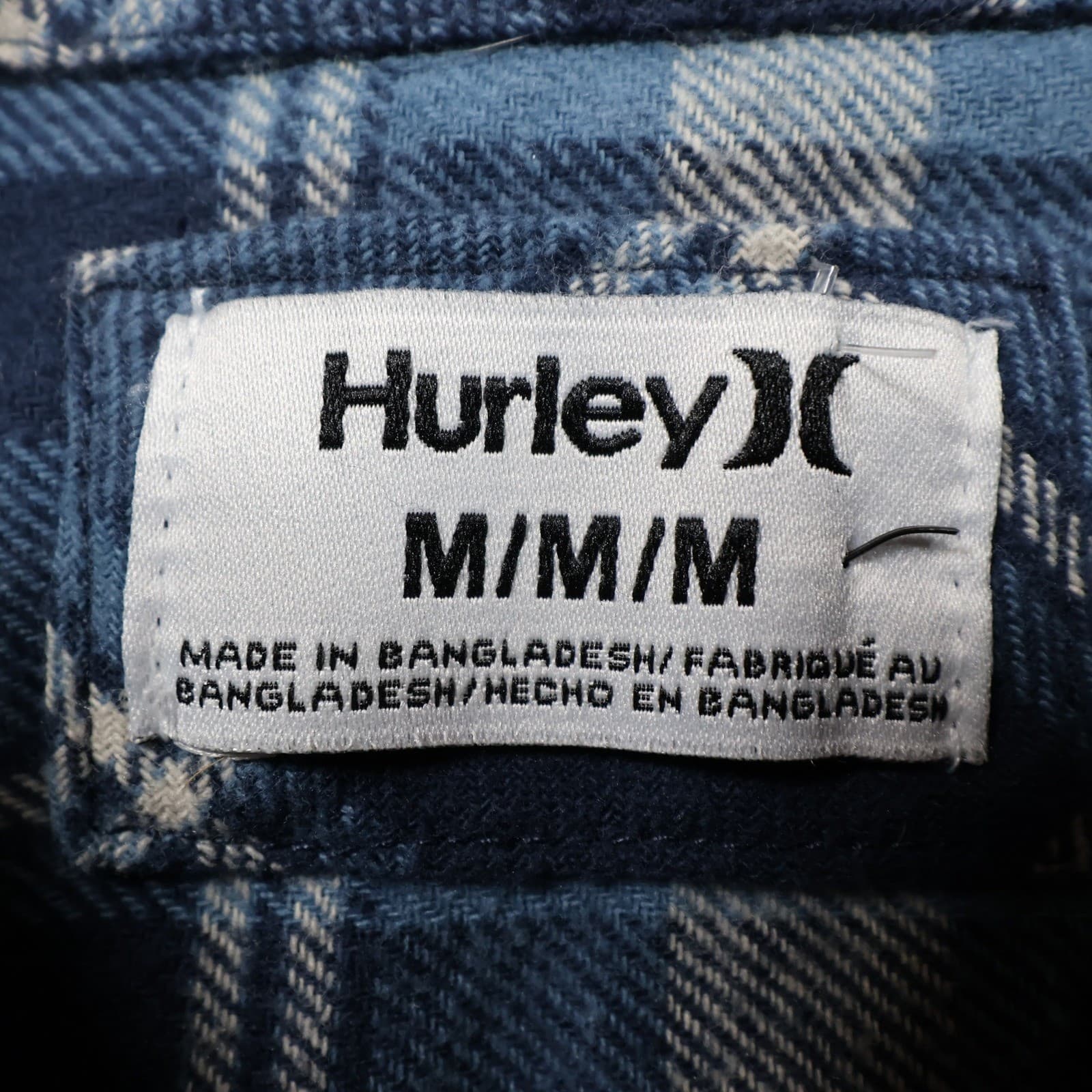 Hurley Flannel Shirt Mens Medium Blue Plaid Cotton Blend Regular Fit Button Up - Thumbnail 7