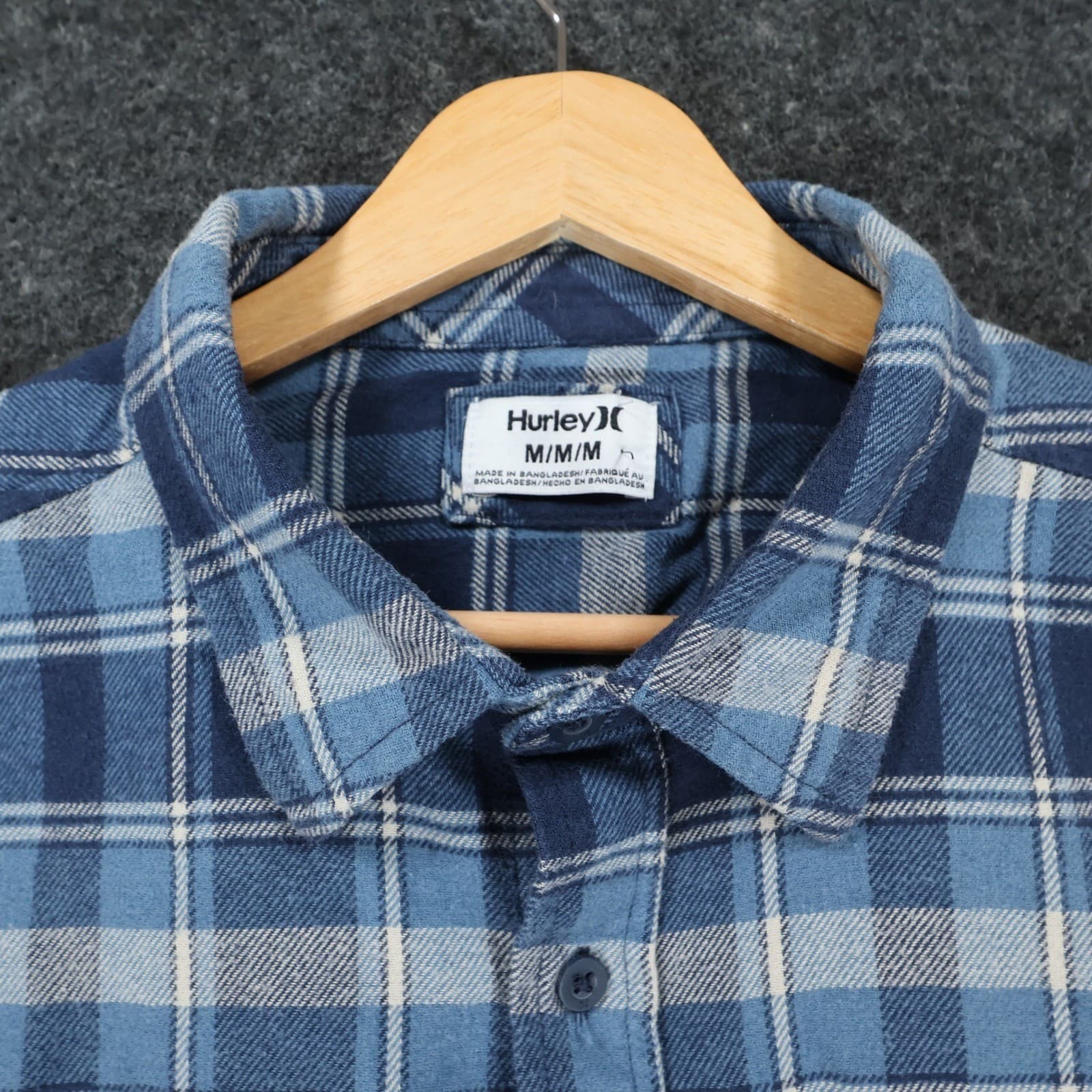 Hurley Flannel Shirt Mens Medium Blue Plaid Cotton Blend Regular Fit Button Up - Thumbnail 9