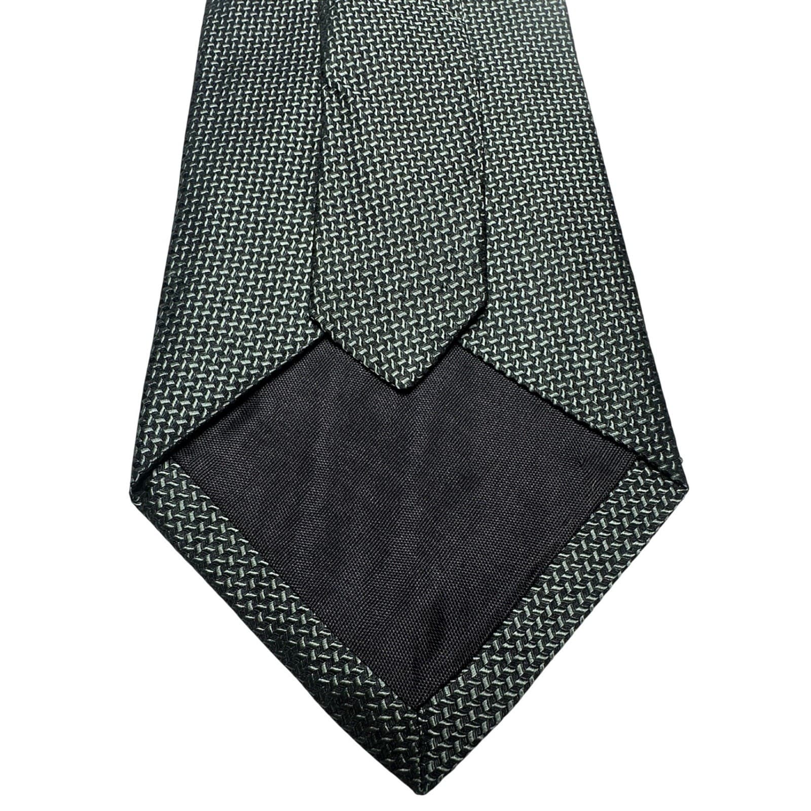 Van Heusen Mens Dark Grey Black Micro Pattern Textured 100% Silk Necktie Tie - Thumbnail 3
