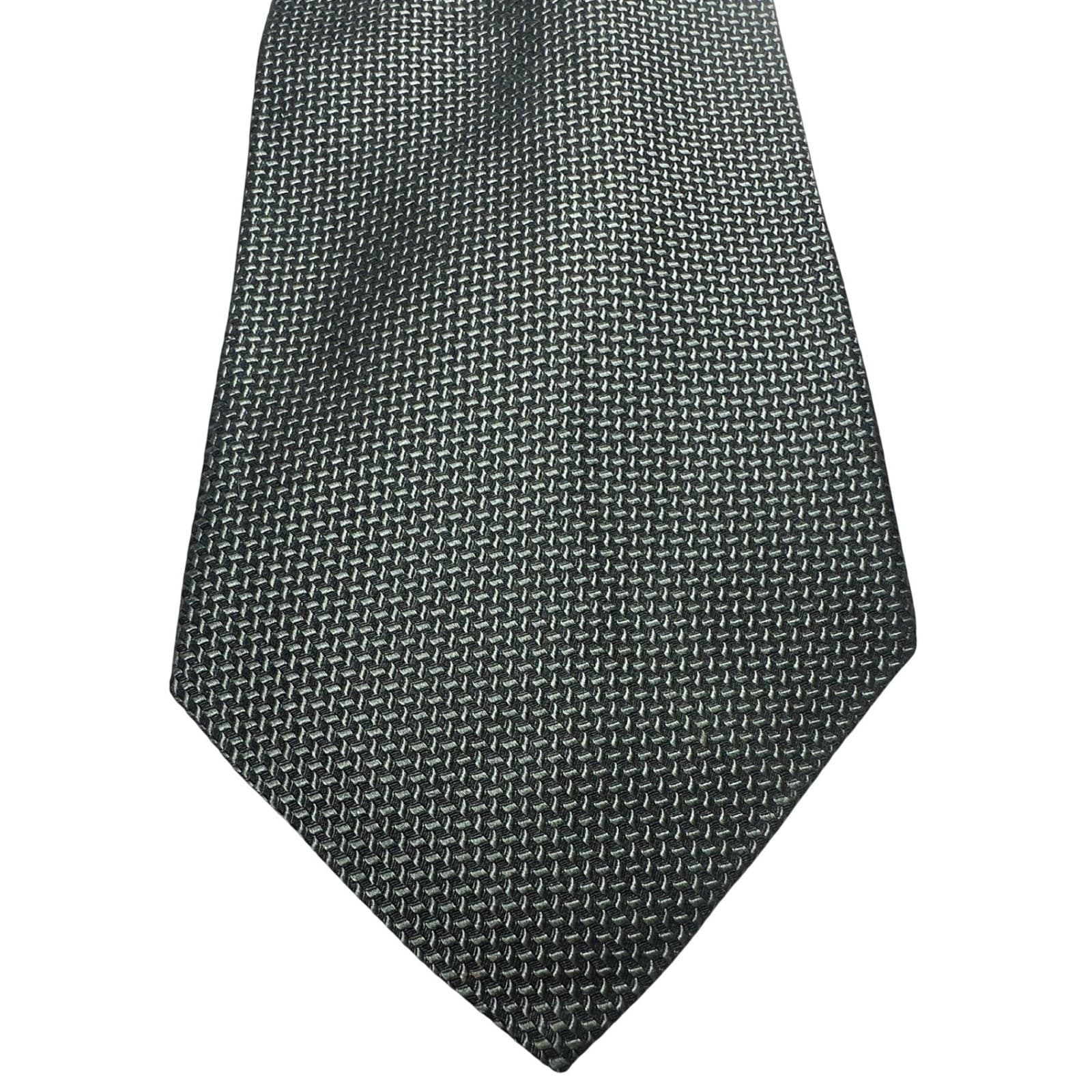 Van Heusen Mens Dark Grey Black Micro Pattern Textured 100% Silk Necktie Tie - Thumbnail 2