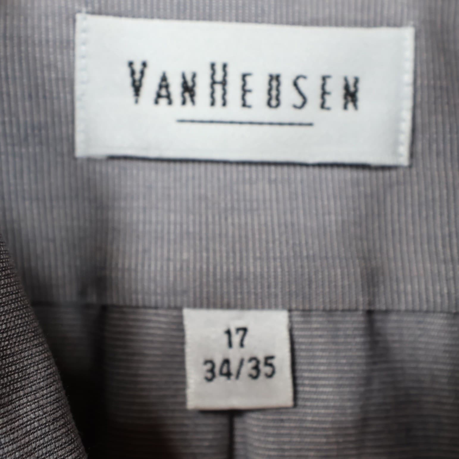 Van Heusen Button Down Shirt Mens 17 34/35 Gray Textured Long Sleeve Dress Shirt - Thumbnail 7