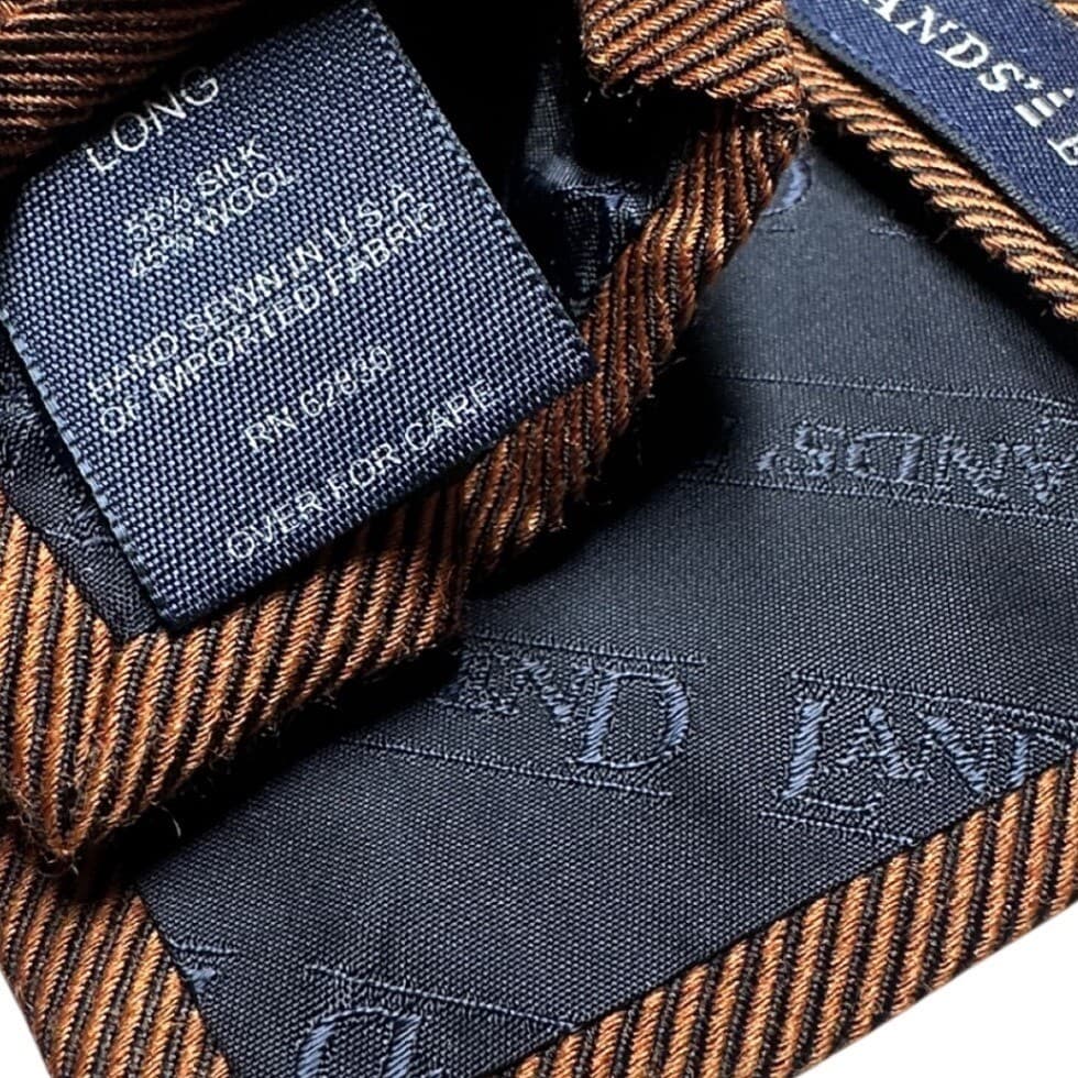 Lands End Mens Silk Wool Blend Ribbed Necktie Brown Bronze Long Hand Sewn USA - Thumbnail 6