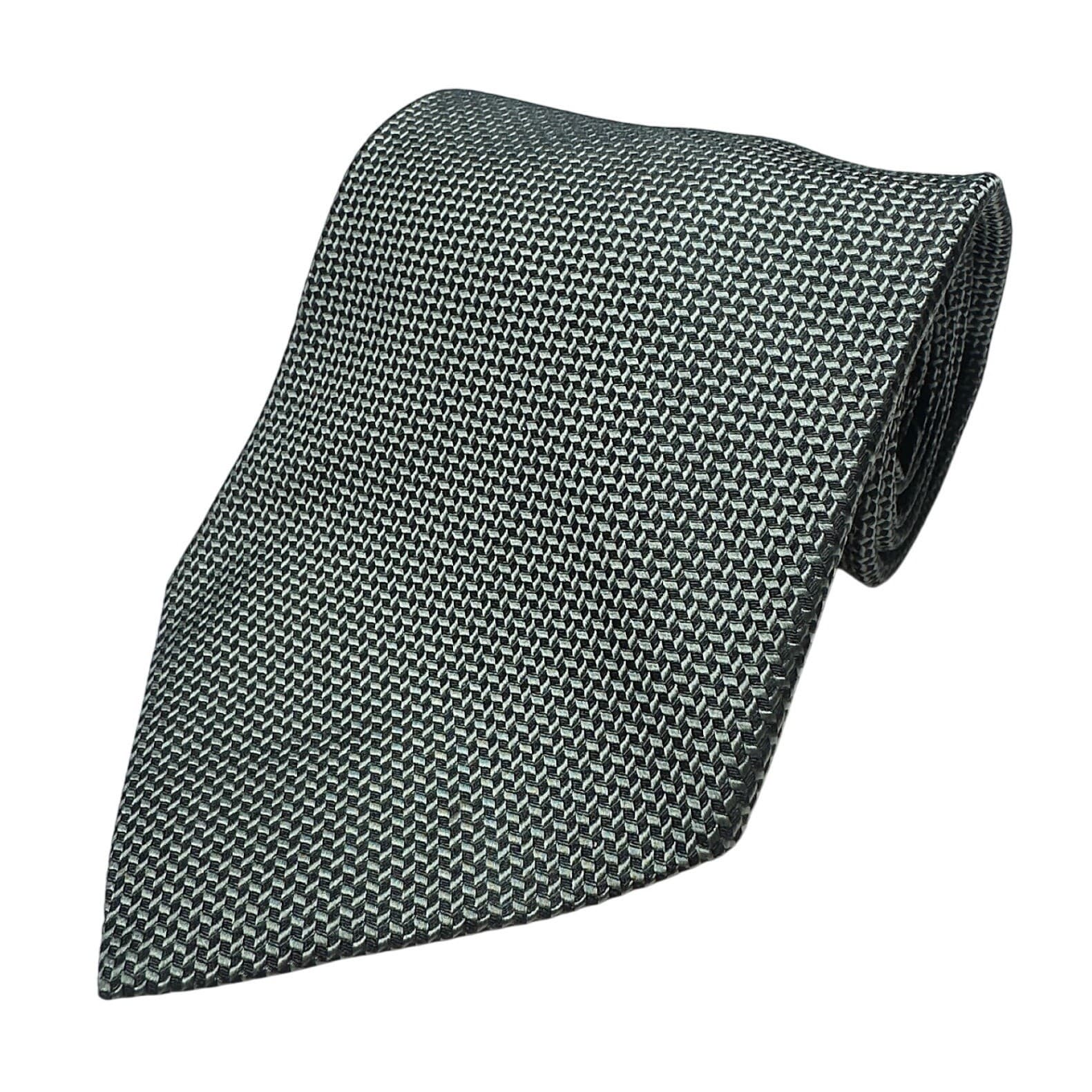 Van Heusen Mens Dark Grey Black Micro Pattern Textured 100% Silk Necktie Tie - Thumbnail 5