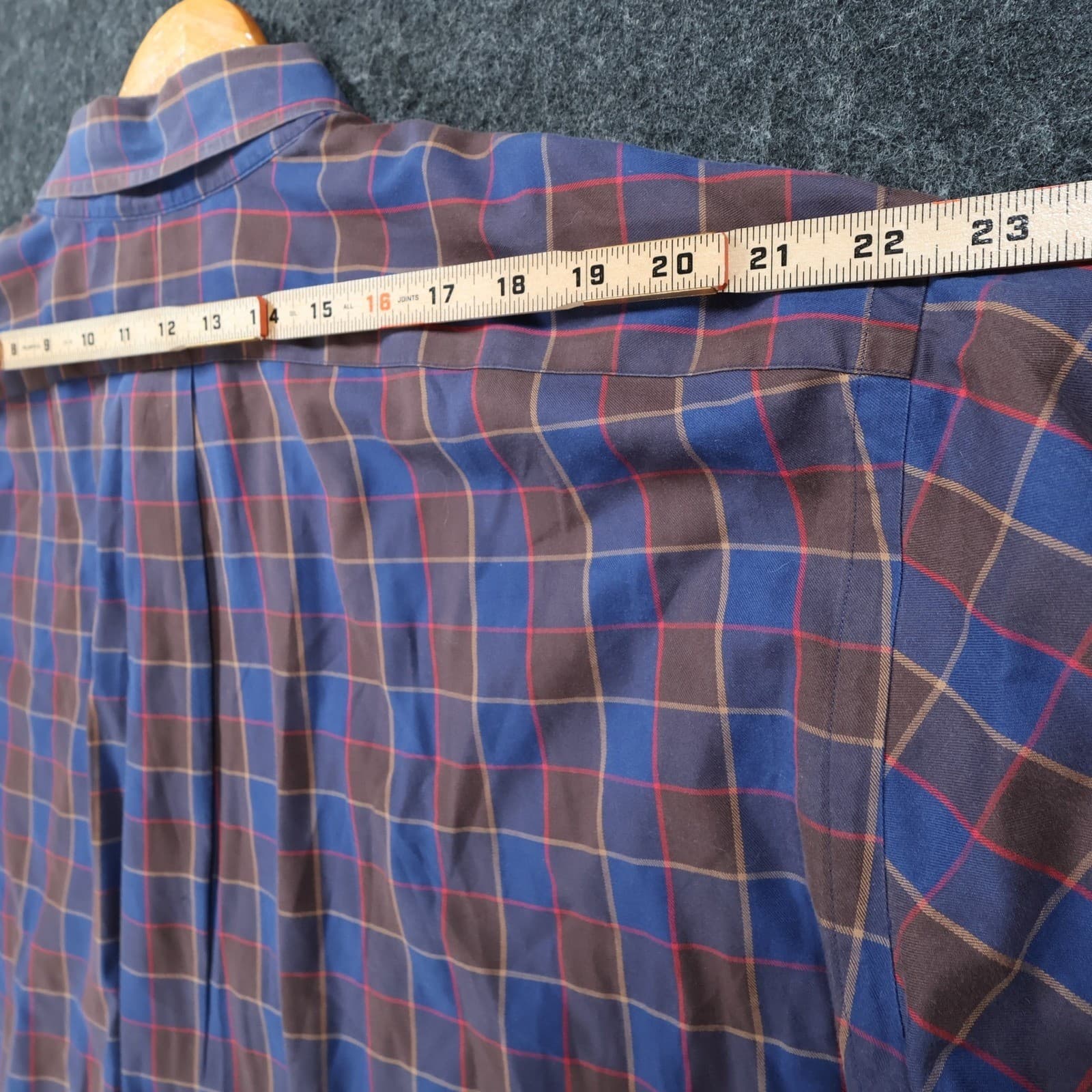 Paul Fredrick Button Down Mens 19-36 Blue Brown Cotton Plaid Dobby Shirt - Thumbnail 6