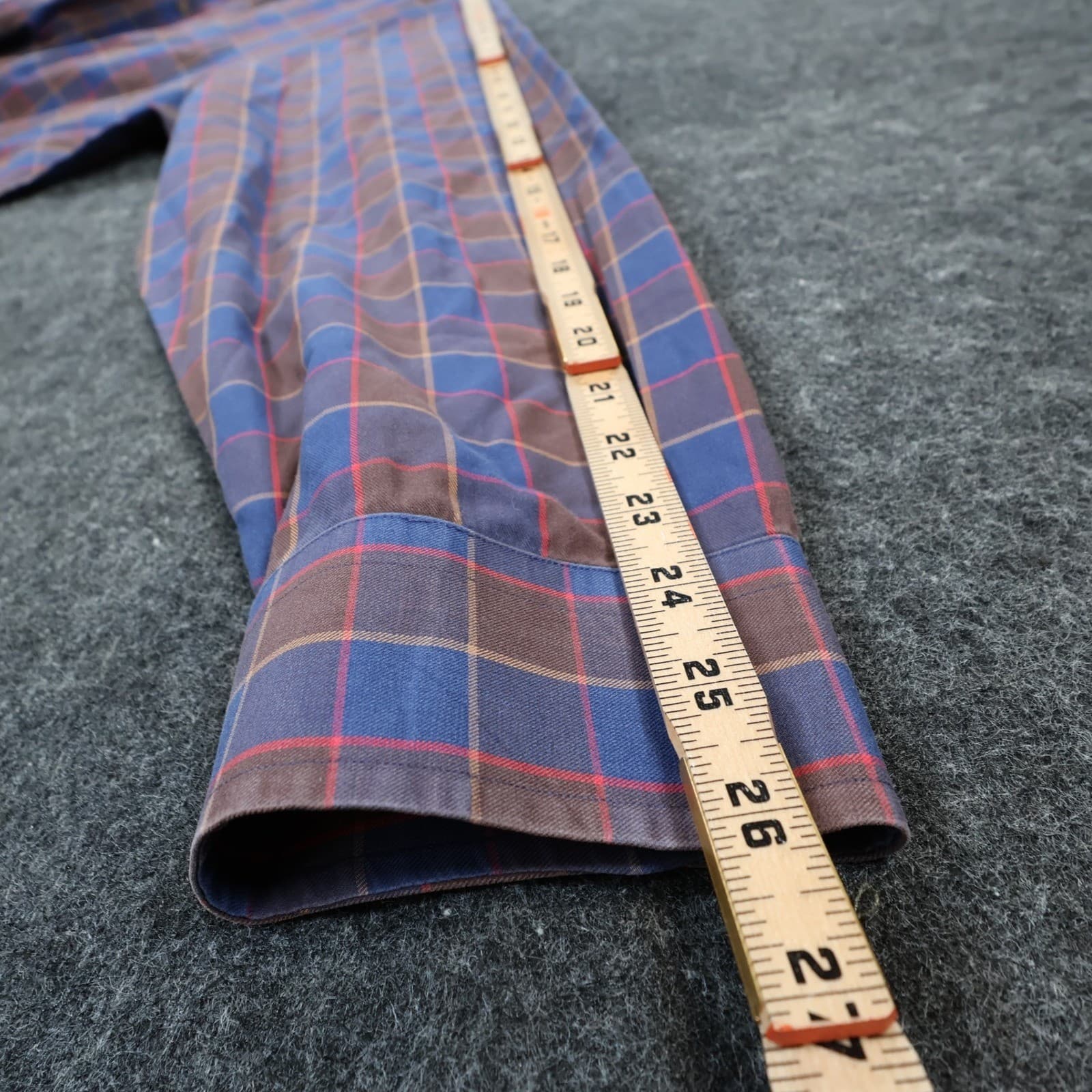 Paul Fredrick Button Down Mens 19-36 Blue Brown Cotton Plaid Dobby Shirt - Thumbnail 4