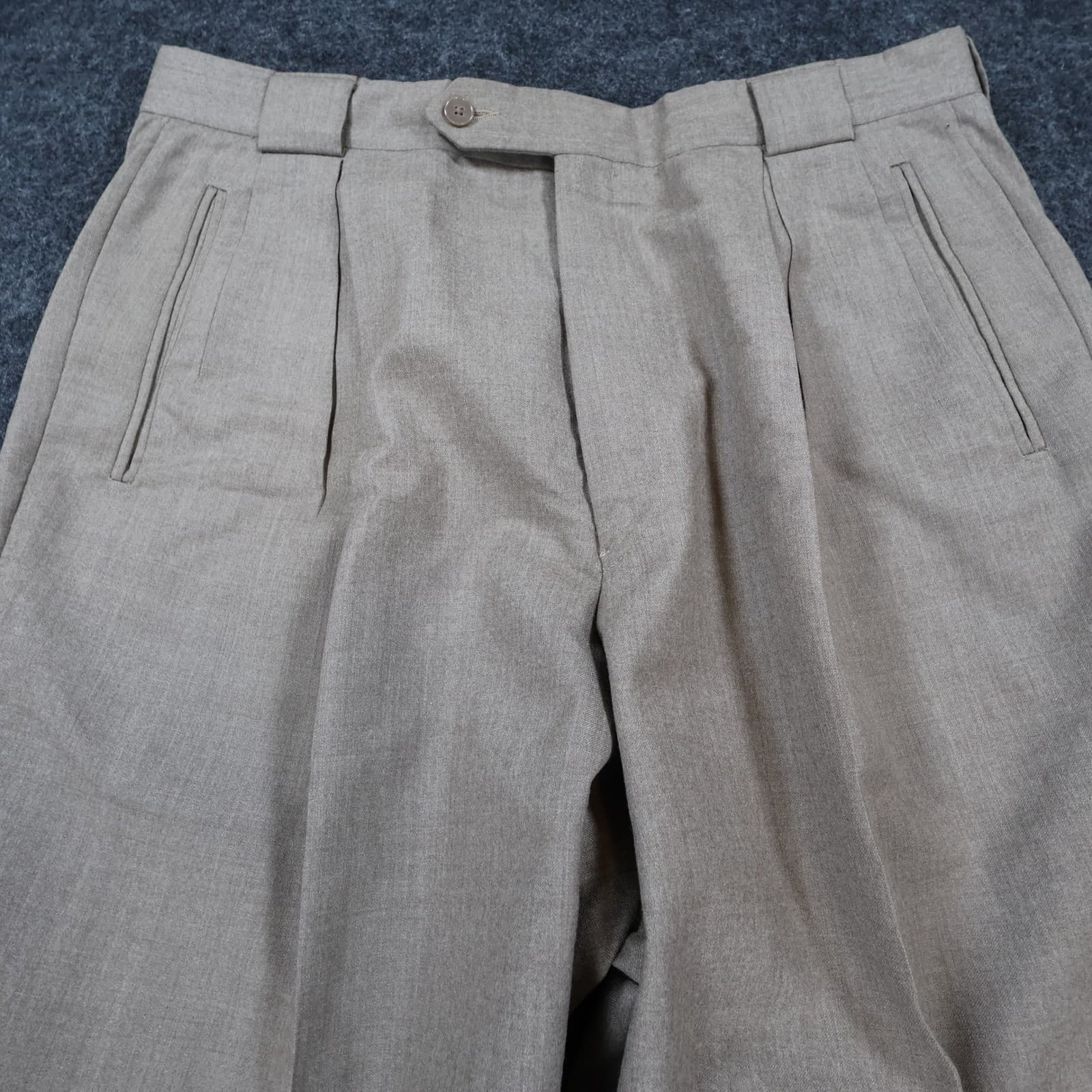 Tallia Uomo Dress Pants Mens 34R Tan Wool Pleated Cuffed Slacks Trousers - Thumbnail 10