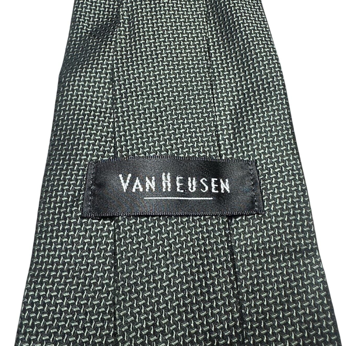 Van Heusen Mens Dark Grey Black Micro Pattern Textured 100% Silk Necktie Tie - Thumbnail 7
