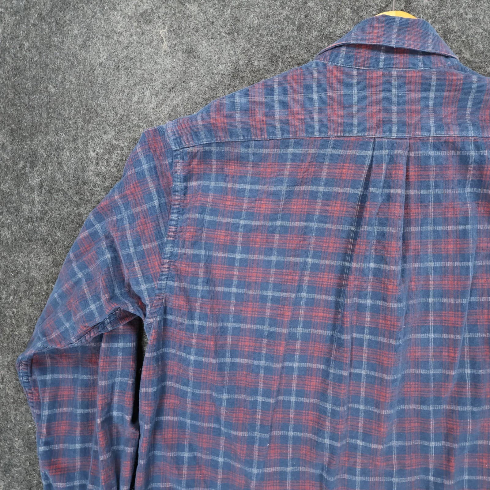 Roundtree & Yorke Button Down Mens L Blue Cotton Corduroy Plaid Casual Shirt - Thumbnail 11