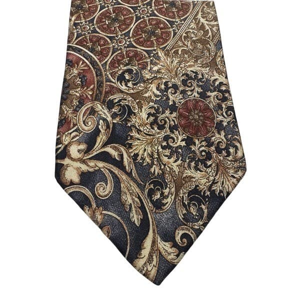 417 by Van Heusen Mens Silk Tie Navy Gold Burgundy Baroque Medallion Paisley - Thumbnail 2