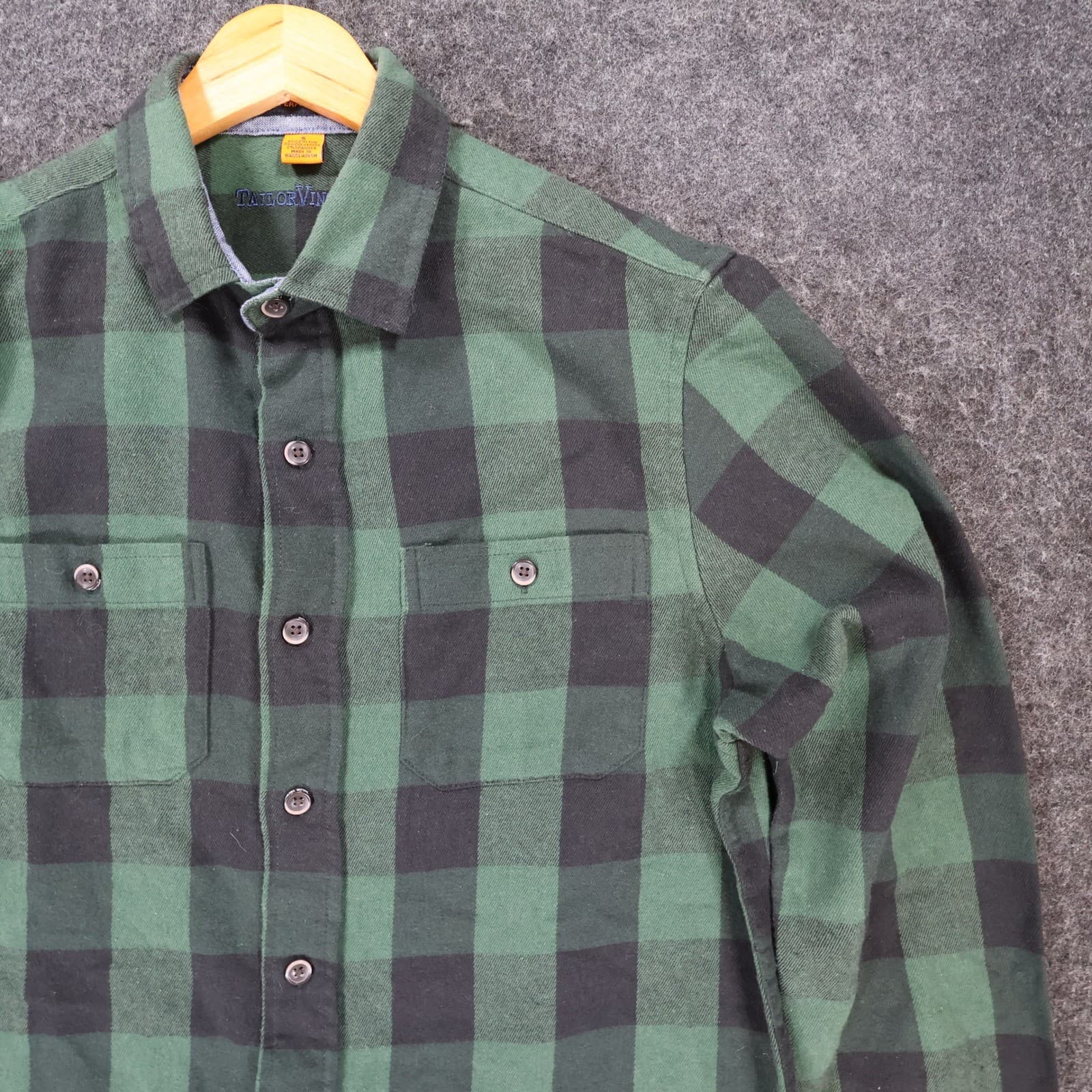 Tailor Vintage Flannel Shirt Mens Small Green Cotton Blend Buffalo Plaid Stretch - Thumbnail 8
