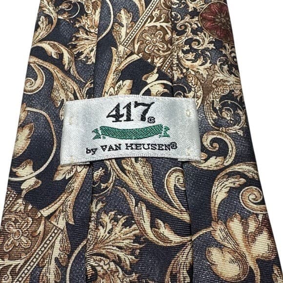 417 by Van Heusen Mens Silk Tie Navy Gold Burgundy Baroque Medallion Paisley - Thumbnail 7