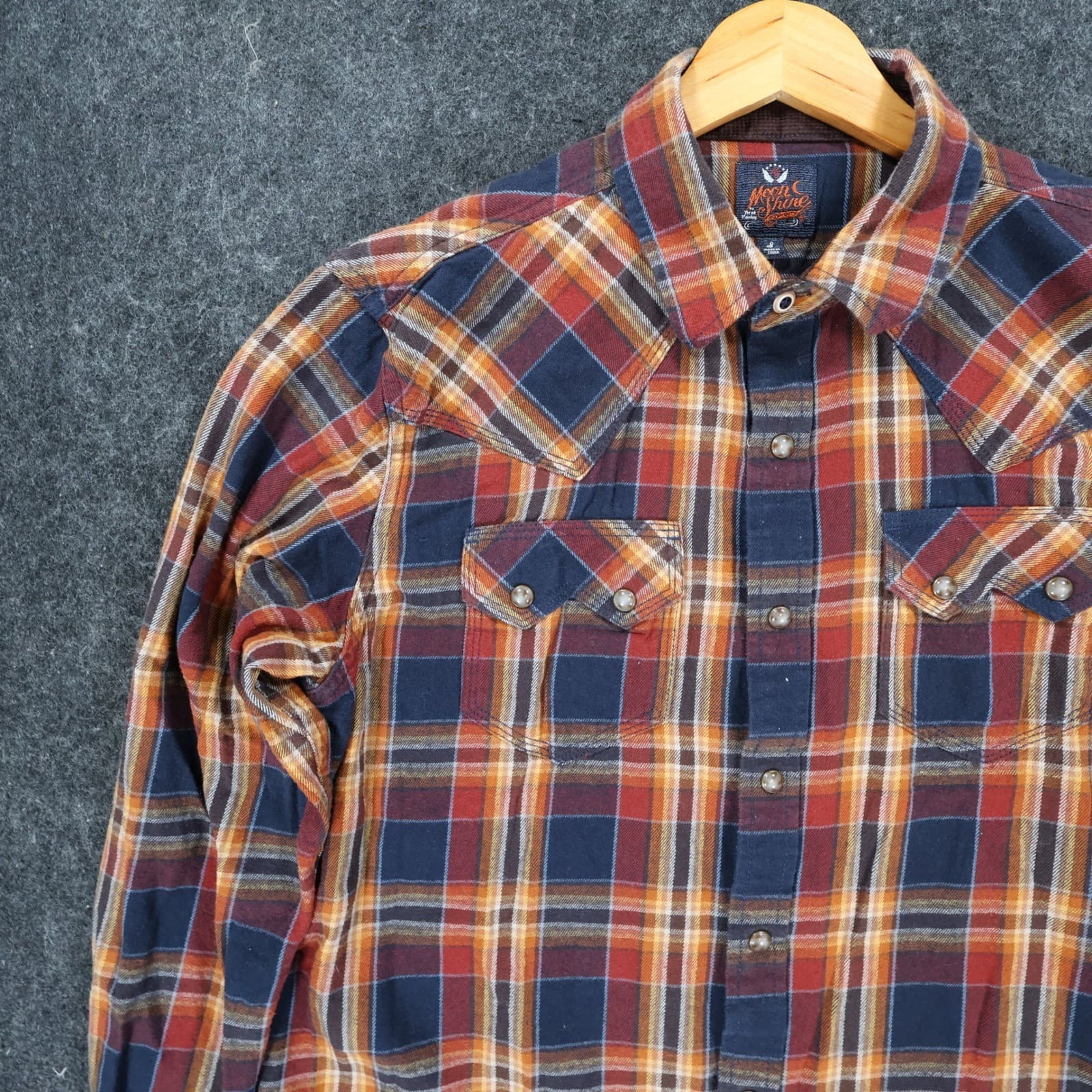 Moonshine Spirit Western Shirt Mens Small Multicolor Cotton Plaid Pearl Snap - Thumbnail 9