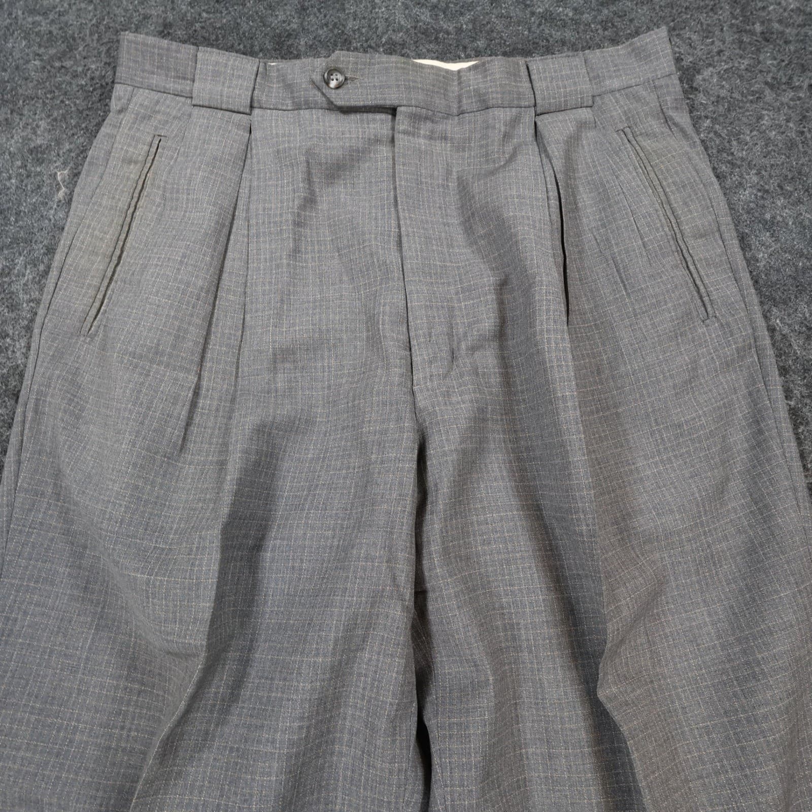 Tallia Uomo Dress Pants Mens 34R Grey Super 100s Wool Pleated Cuffed Trousers - Thumbnail 11
