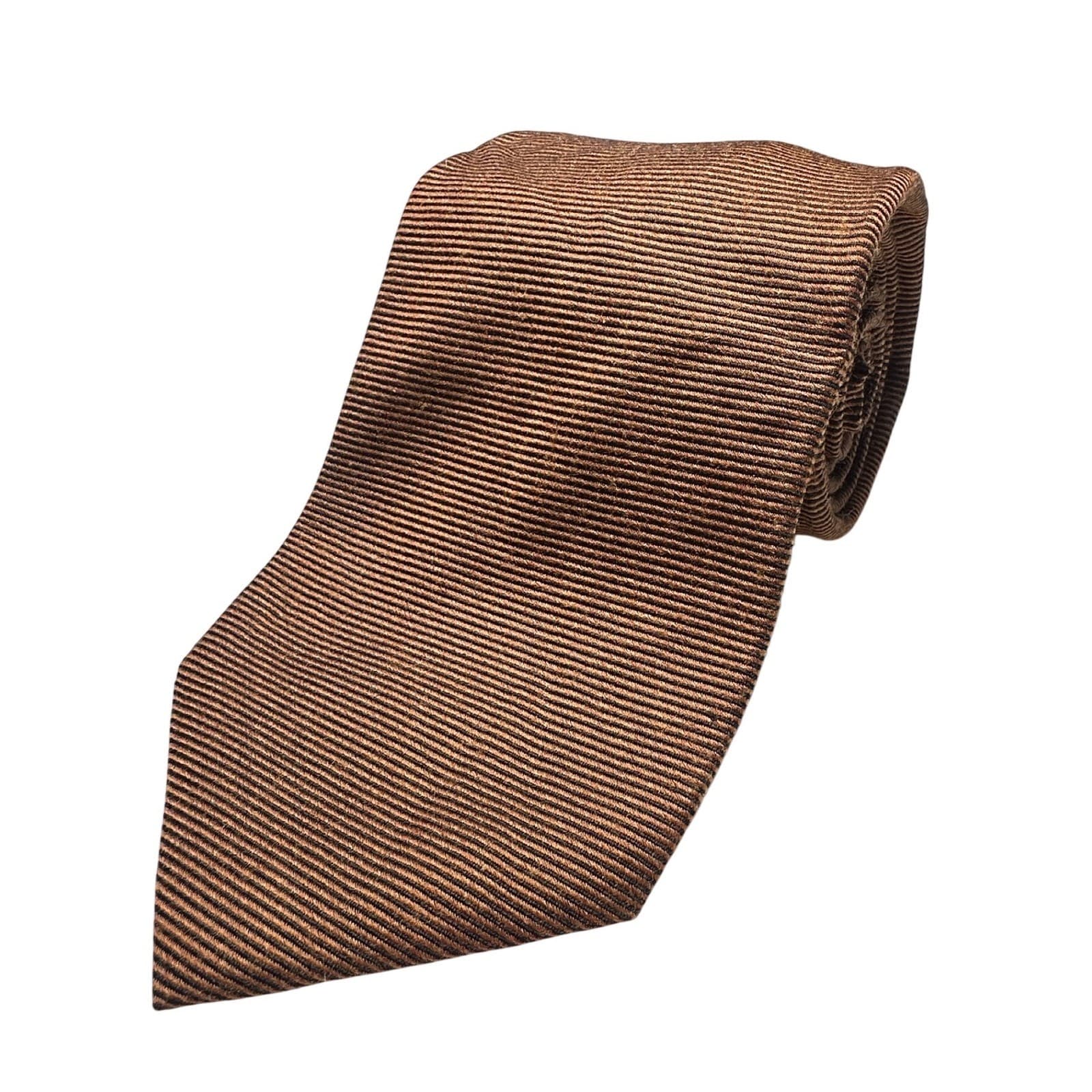 Lands End Mens Silk Wool Blend Ribbed Necktie Brown Bronze Long Hand Sewn USA - Thumbnail 5