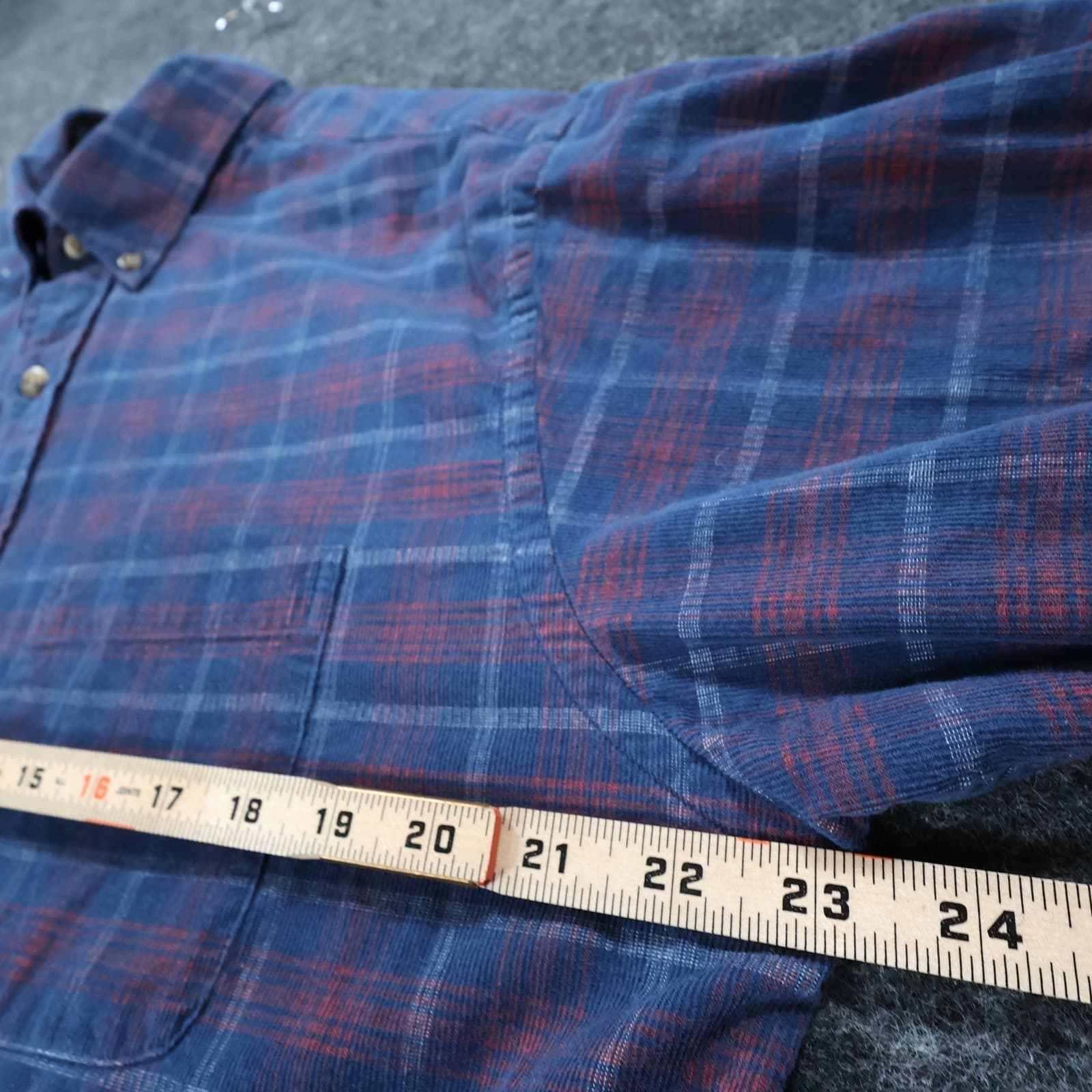 Roundtree & Yorke Button Down Mens L Blue Cotton Corduroy Plaid Casual Shirt - Thumbnail 3