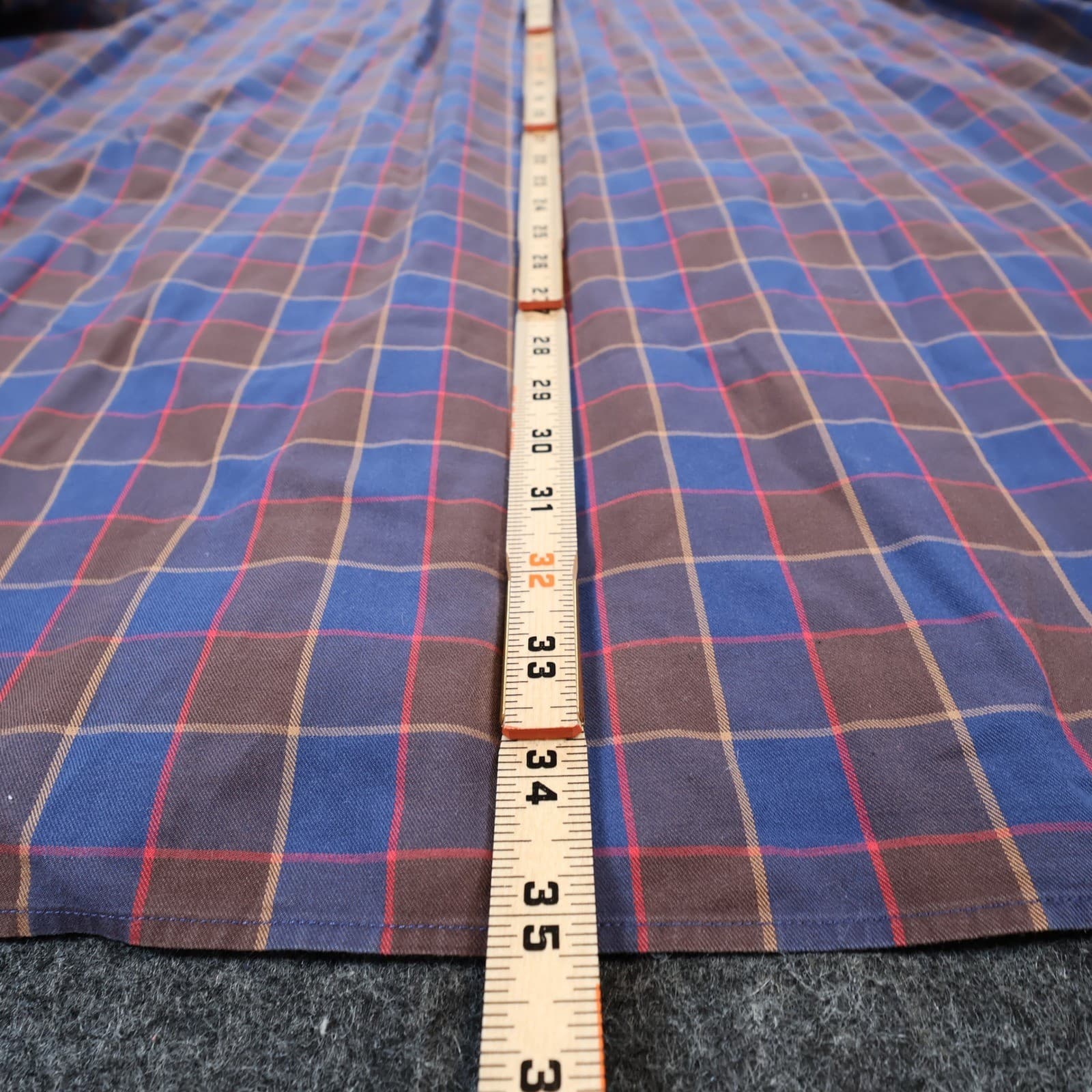 Paul Fredrick Button Down Mens 19-36 Blue Brown Cotton Plaid Dobby Shirt - Thumbnail 5