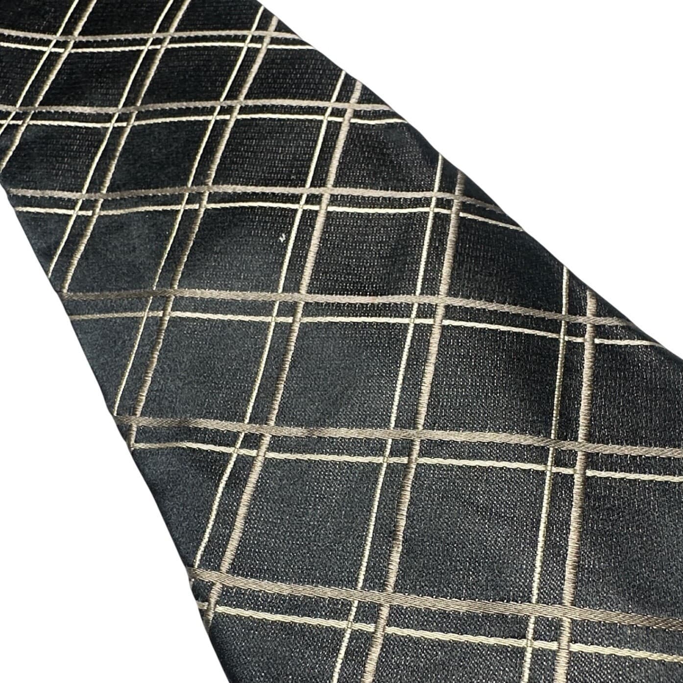Stafford Mens Black Gold Silver Grid Pattern Classic Necktie Formal Business - Thumbnail 4