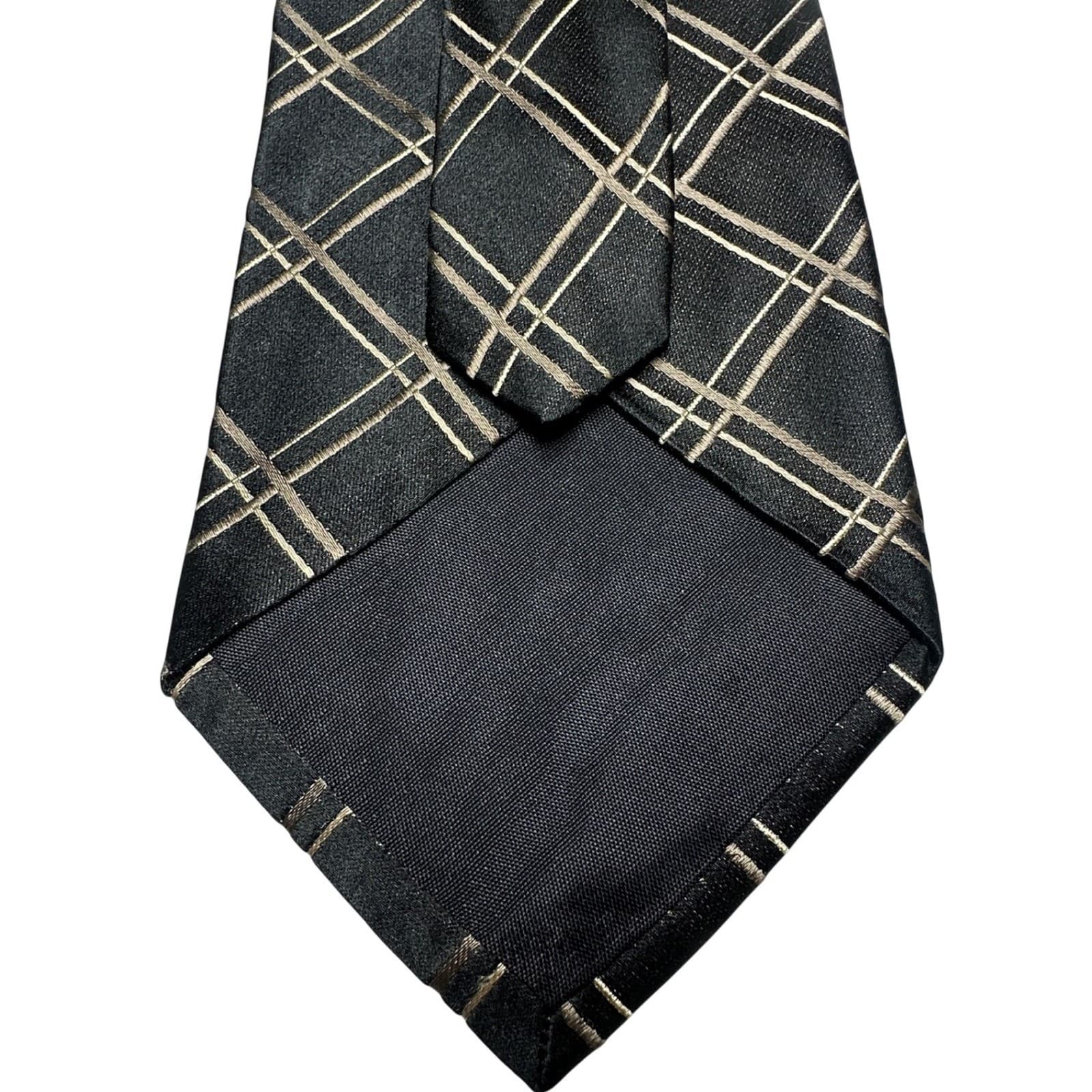 Stafford Mens Black Gold Silver Grid Pattern Classic Necktie Formal Business - Thumbnail 3