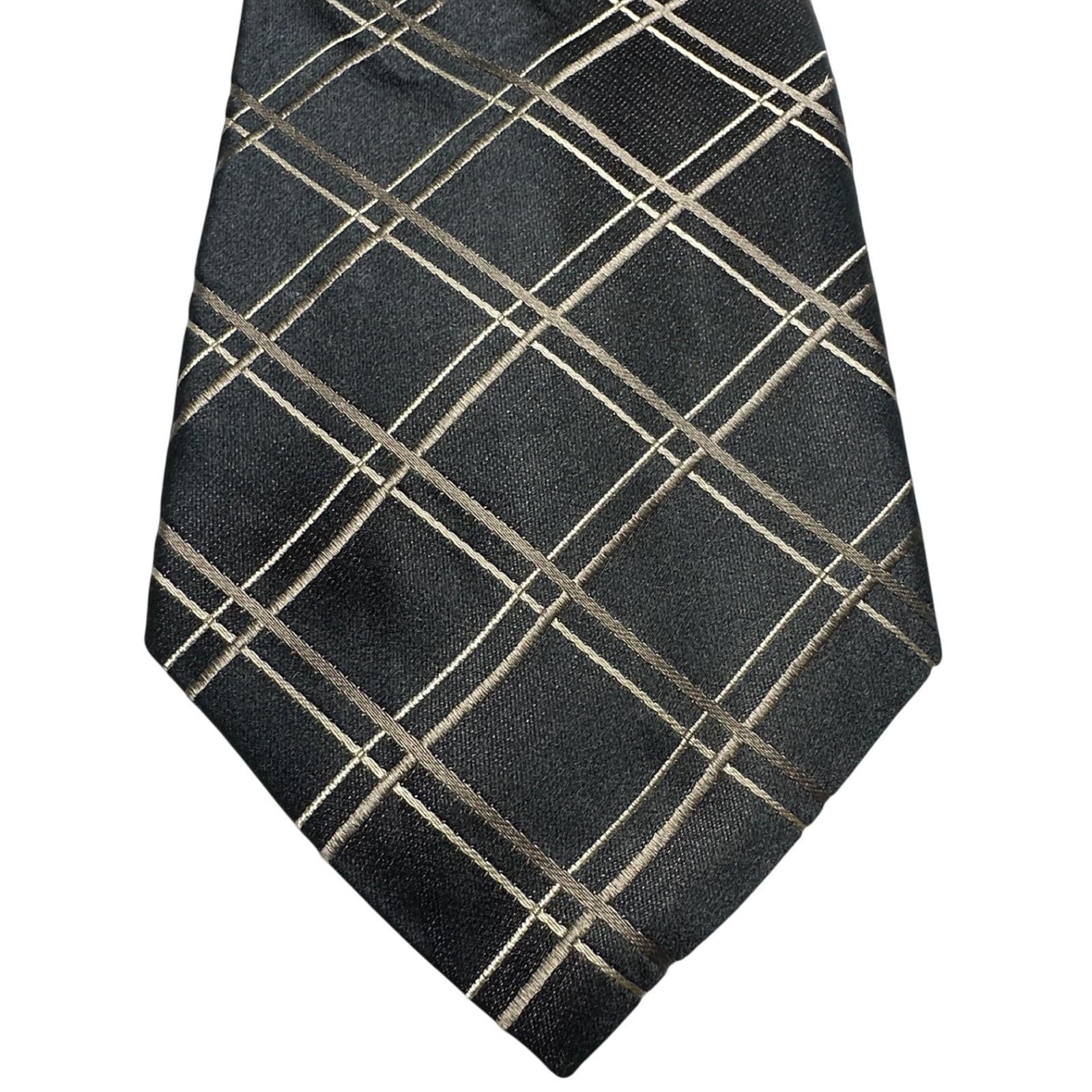Stafford Mens Black Gold Silver Grid Pattern Classic Necktie Formal Business - Thumbnail 2