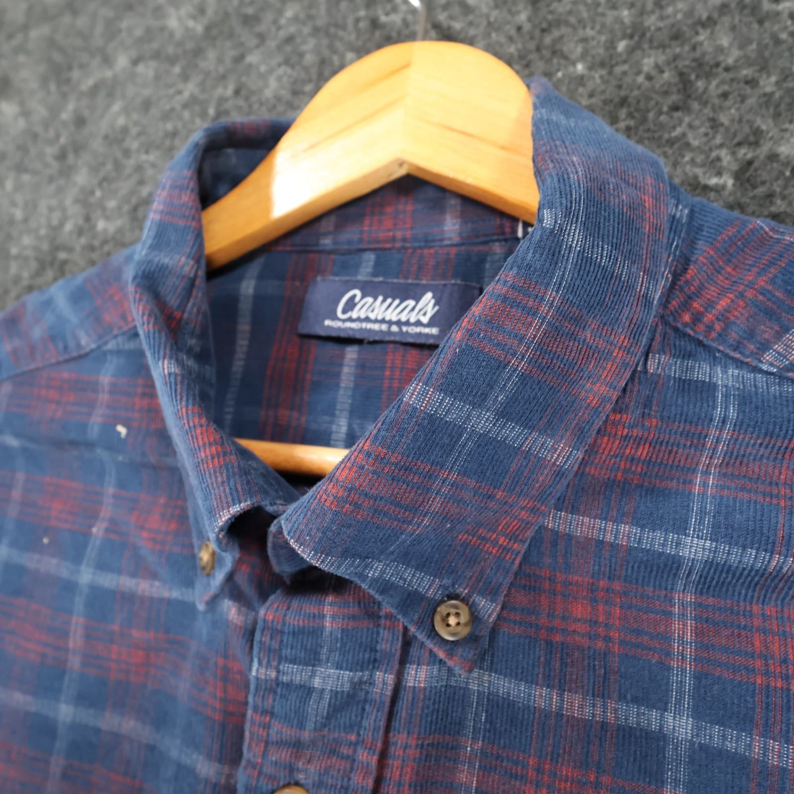 Roundtree & Yorke Button Down Mens L Blue Cotton Corduroy Plaid Casual Shirt - Thumbnail 9