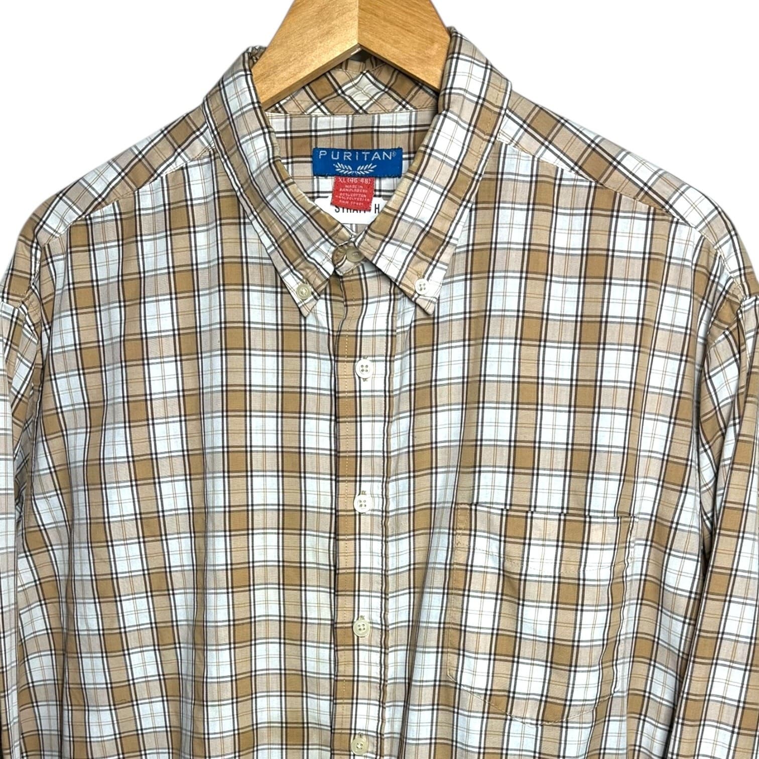 Puritan Mens XL Long Sleeve Button Down Plaid Stretch Shirt Casual Office - Thumbnail 4