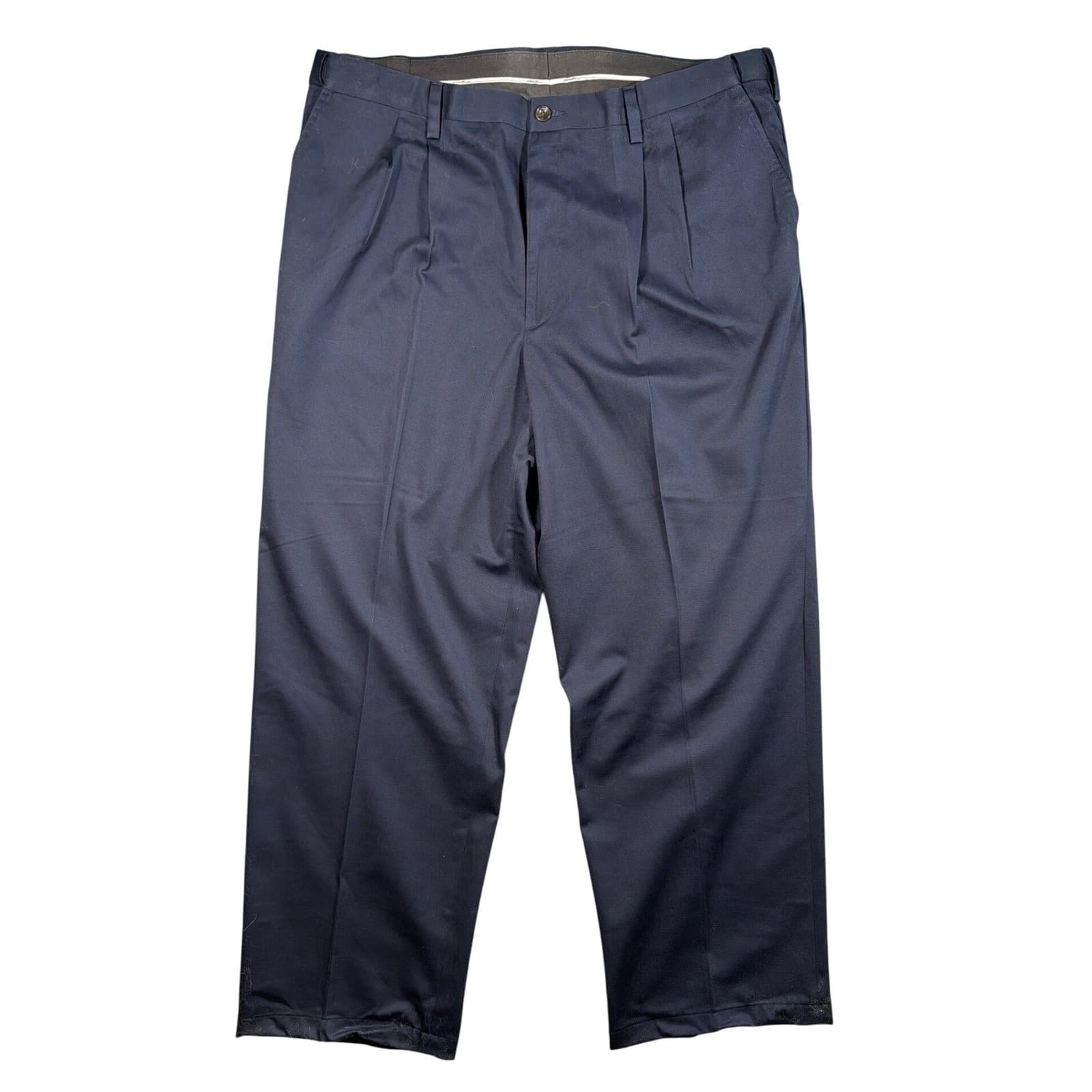 Vintage Eddie Bauer Chino Pants Mens 44 Navy Blue Pleated Front Cotton Twill - Thumbnail 4
