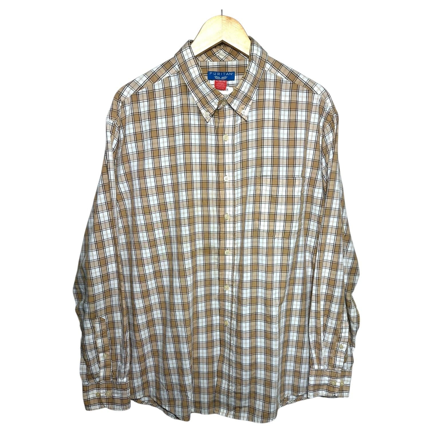 Puritan Mens XL Long Sleeve Button Down Plaid Stretch Shirt Casual Office - Thumbnail 2