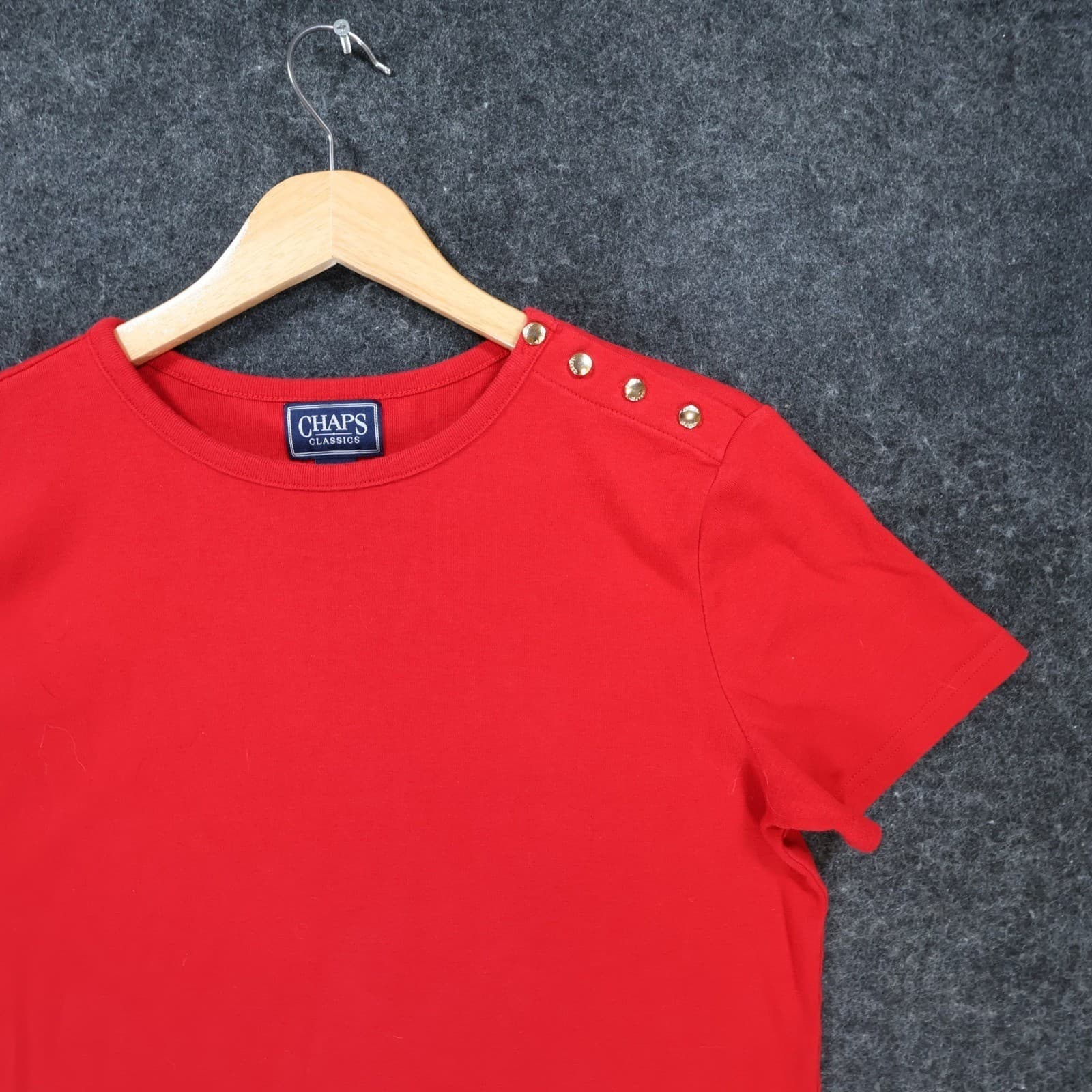 Chaps Classics T-Shirt Womens Large Red Cotton Nautical Button Shoulder Tee - Thumbnail 8