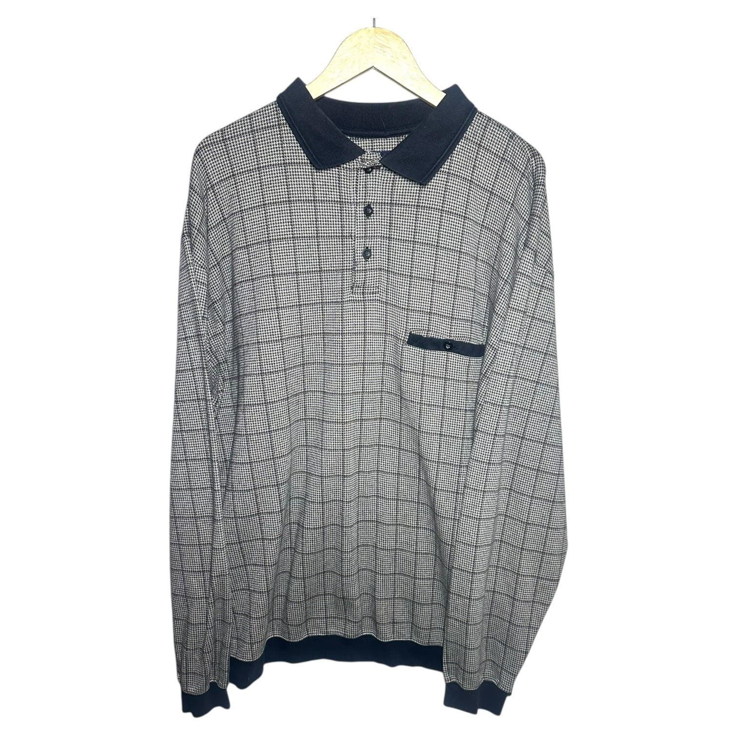 Harbor Bay Men's 2XLT Long Sleeve Polo Shirt Gray Houndstooth Big & Tall - Thumbnail 2