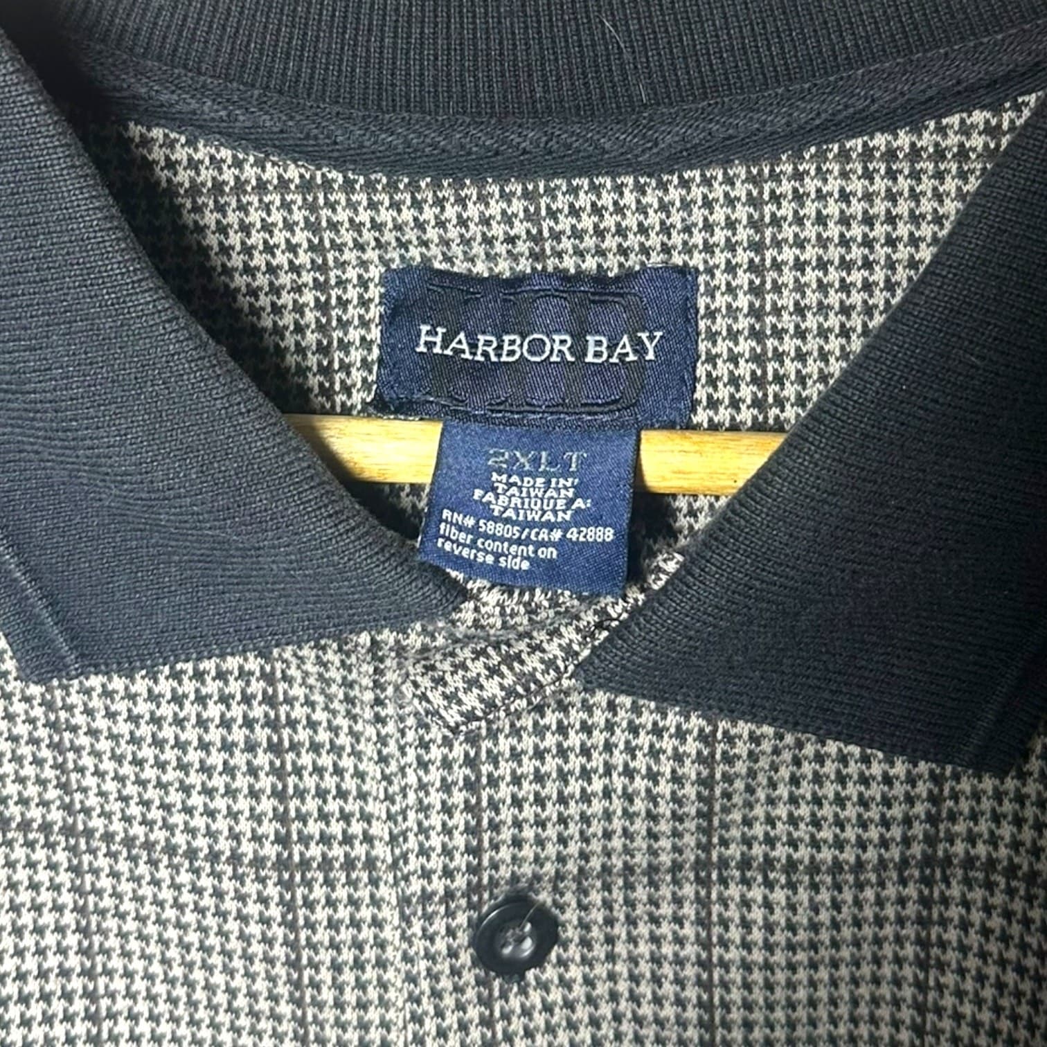 Harbor Bay Men's 2XLT Long Sleeve Polo Shirt Gray Houndstooth Big & Tall - Thumbnail 7